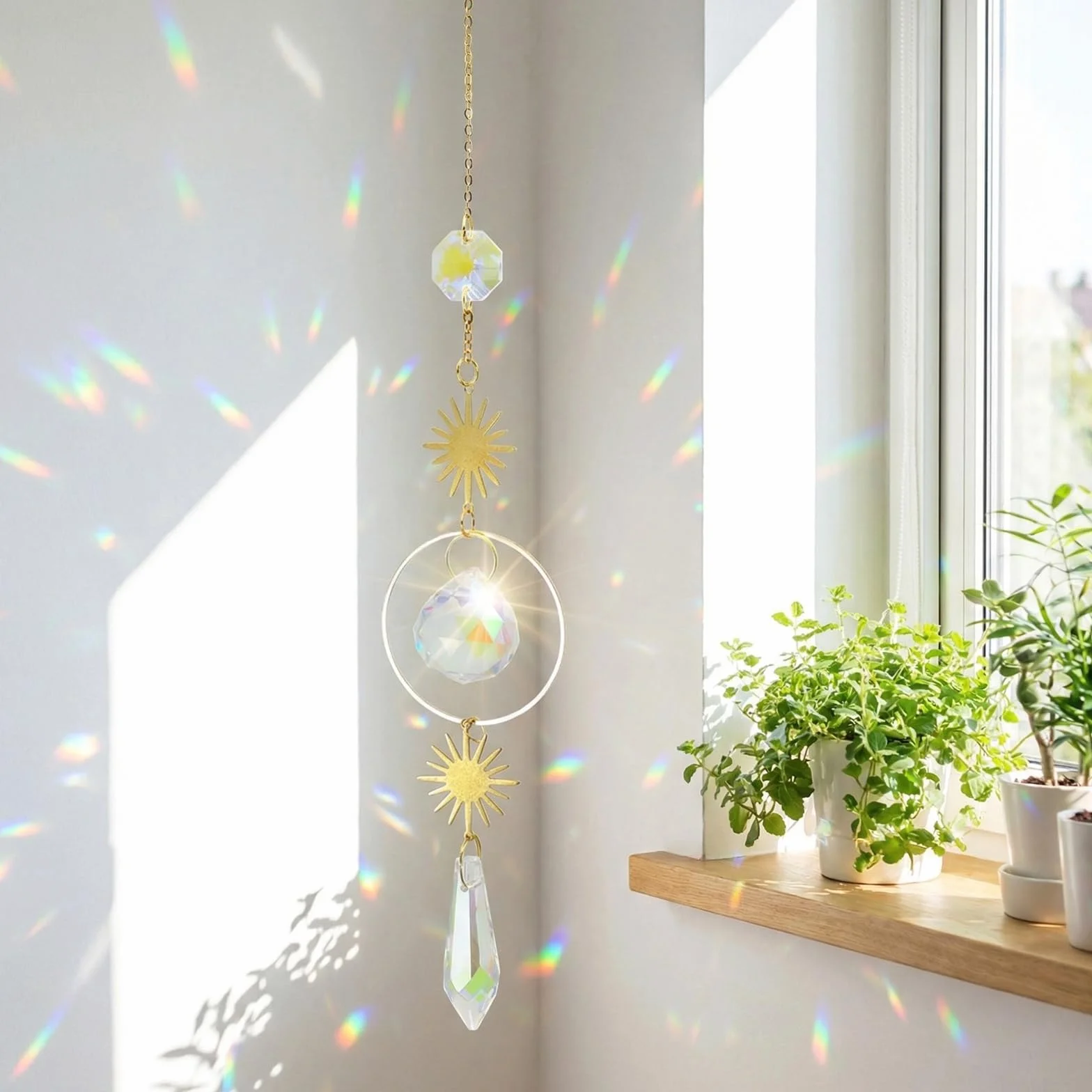 Acchiappasole, 2 Pezzi 40 cm Campanelli in Cristallo di Vetro Prismatico, Cristalli Pendenti Sun Catchers Decorazione Finestra, Suncatcher Appeso con Pendente Arcobaleno per Finestra Giardino