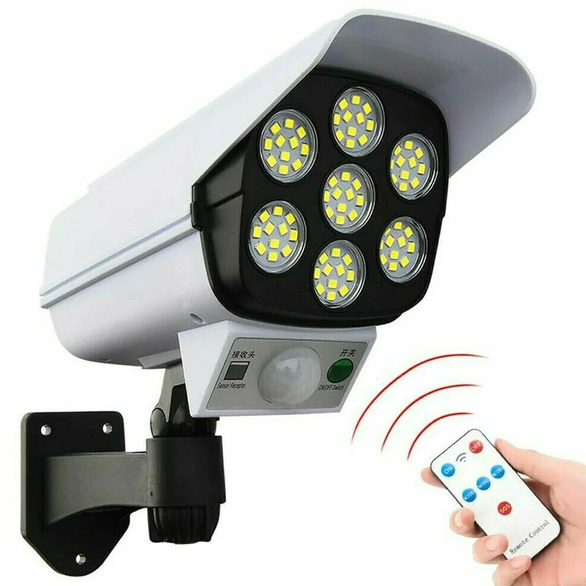 Telecamera finta con pannello solare e sensore di movimento sicurezza 77 led faretto luce