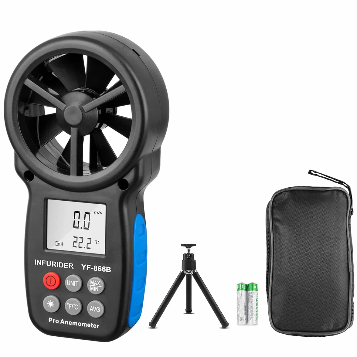 Anmometro Digitale con Schermo LCD,INFURIDER YF-866B Misura Velocità del Vento e Temperatura, con LCD Display, Max/MIN/AVG per Drone Flying, Riprese, Windsurf
