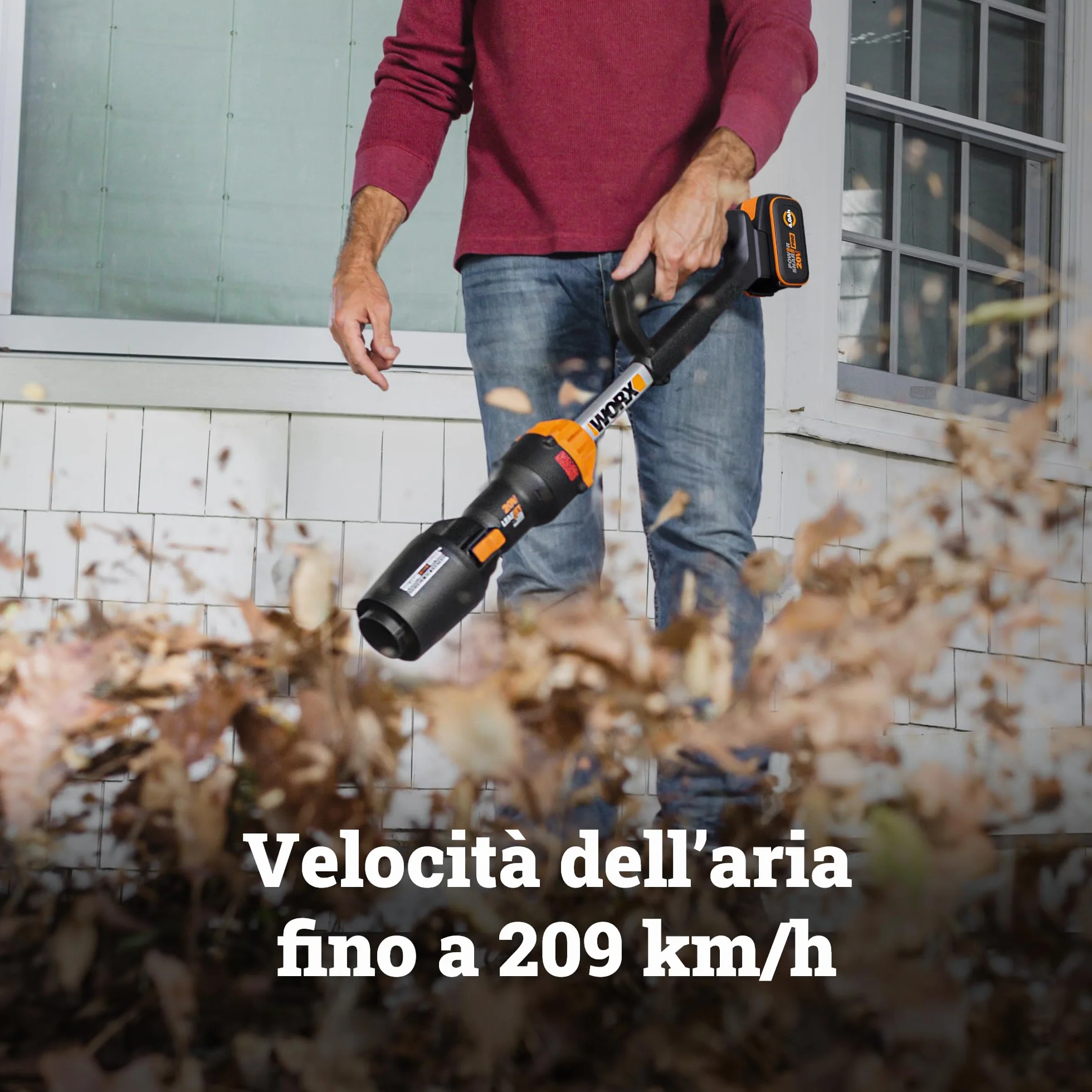 WORX Soffiatore a Batteria 20V WG543E.9 Brushless Potente Leggero e Pratico Batteria e Caricatore non inclusi