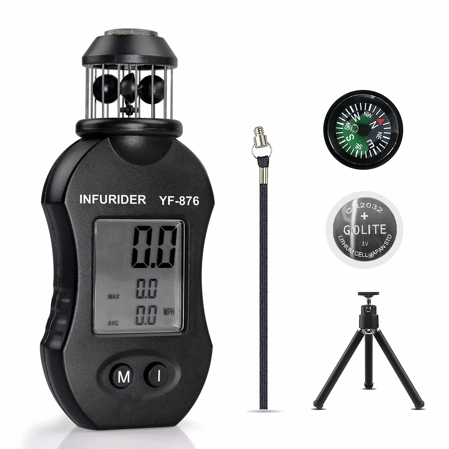 Anemometro Digitale Palmare,YF-876 Misuratore del Vento per Velocità del Vento, Misuratore di Direzione del Vento con Bussola + Piccolo Treppiede per Drone HVAC Anemometro a Tazza del Vento