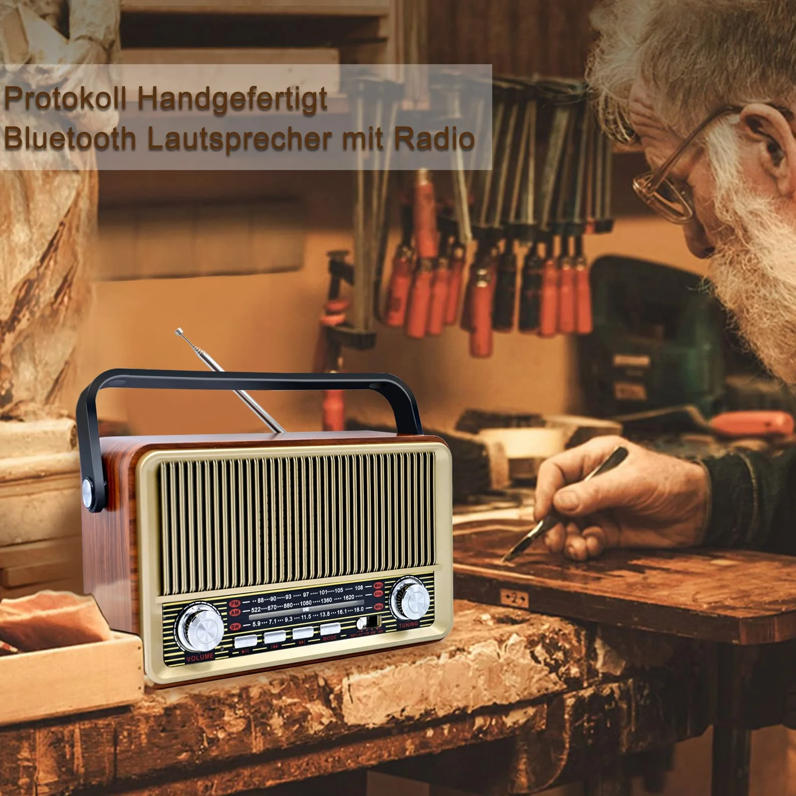 SENTASI Radio Portatile Bluetooth 5.0 Vintage Retro con Batteria 1200 mAh AM/SW/USB/TF