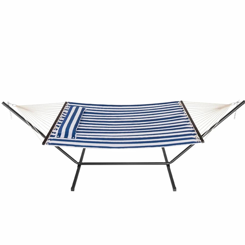 Amaca da Giardino con Supporto a Brasiliana, Telaio in Acciaio, Capacità di Carico 200 kg, Blu/Bianco