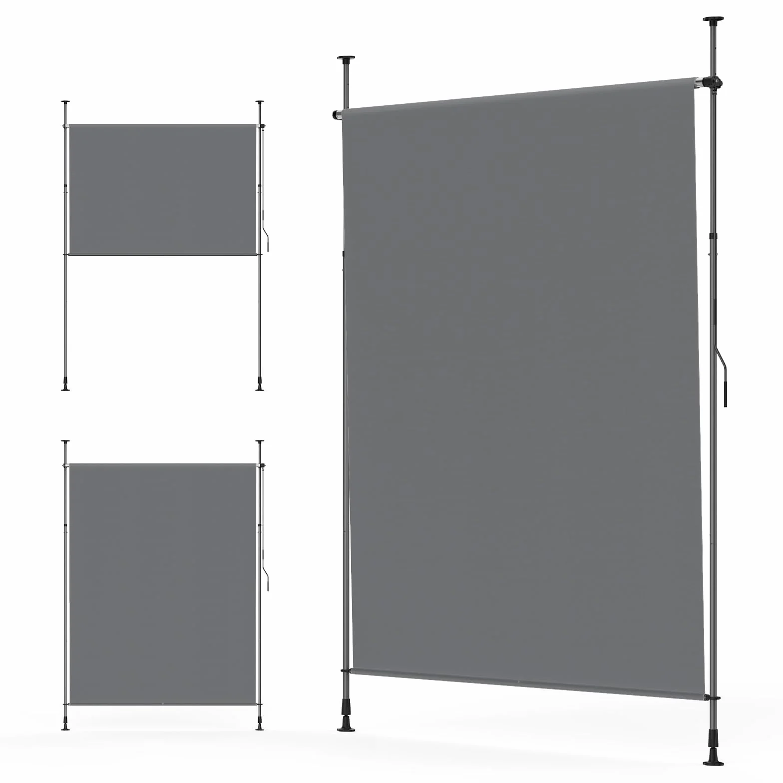YEAUPE PRO Tenda da sole verticale per esterni, 120 x 300 cm, grigio scuro, senza forature, con morsetto a manovella, adatta per balconi, terrazzi, esterni e giardini, frangivista resistente alle