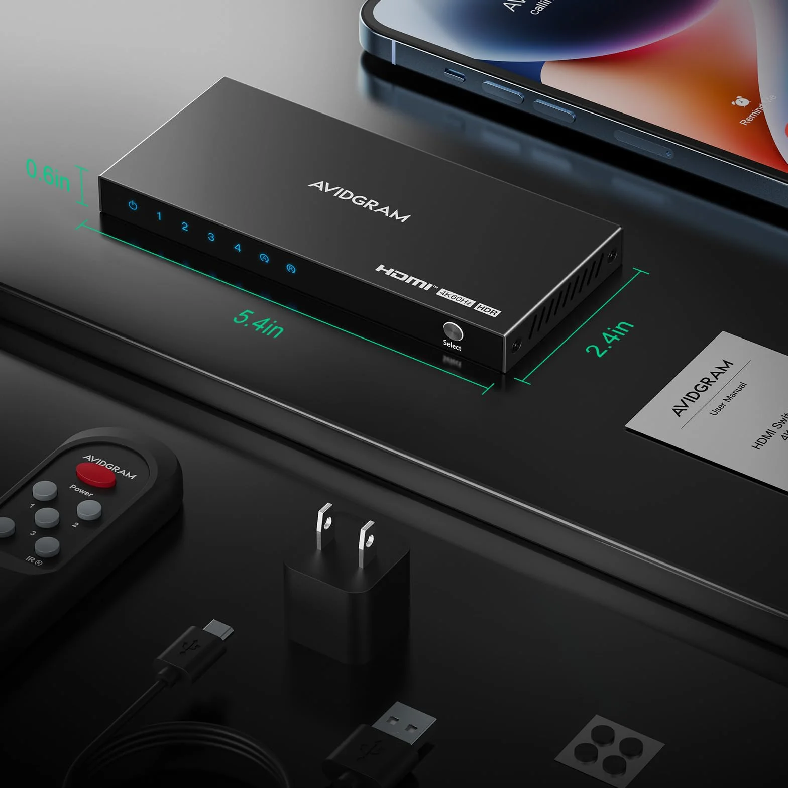 AVIDGRAM Switch HDMI 4K 60Hz 2.0 Selettore 4 In 1 Out con Telecomando IR HDCP 2.2 HDR10 18 Gbps