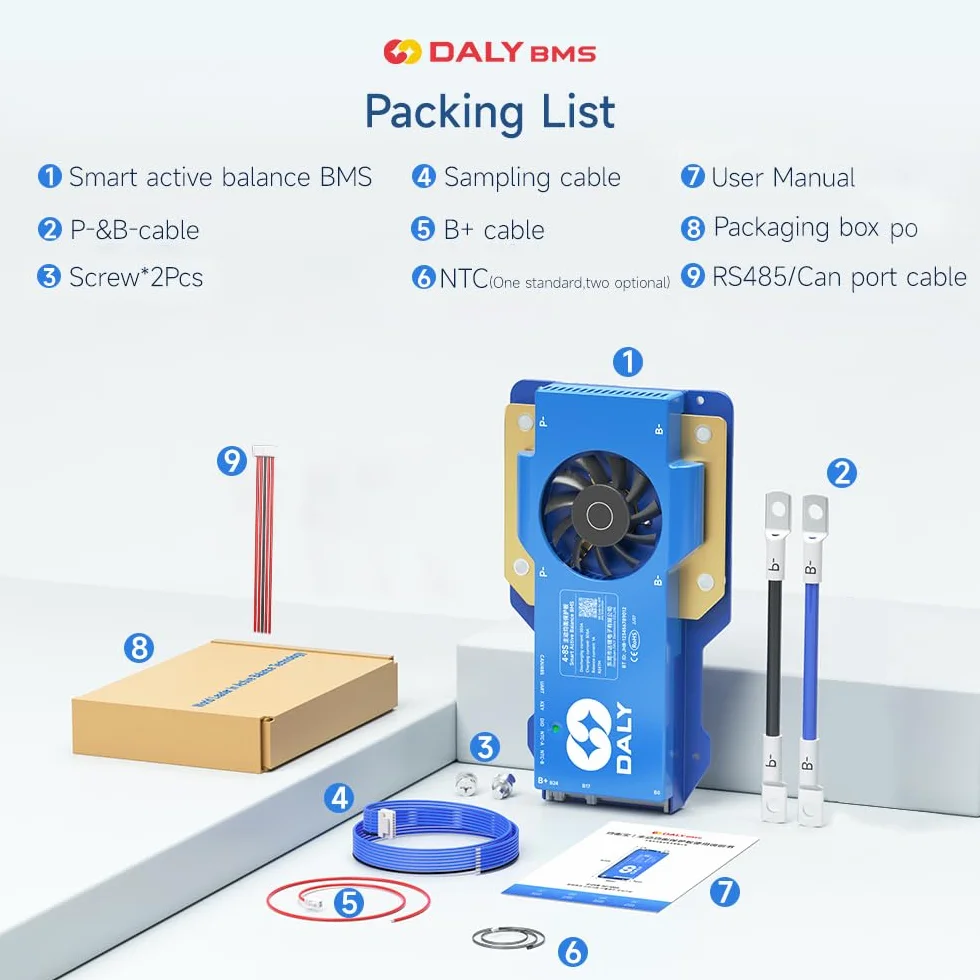 DALY Smart BMS 100A 8S-17S 24V-60V con bilanciatore attivo 1A Bluetooth RS485 CAN per batteria al litio NCM/LFP/LTO