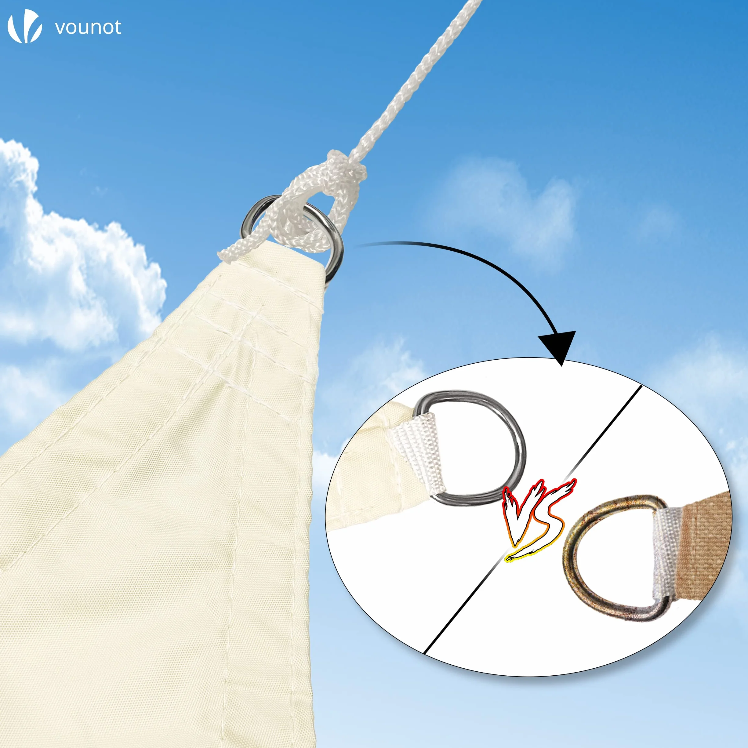 VOUNOT® Vela Ombreggiante Triangolare 5x5x5m, Tenda da Sole Impermeabile Protezione UV per Esterno Beige
