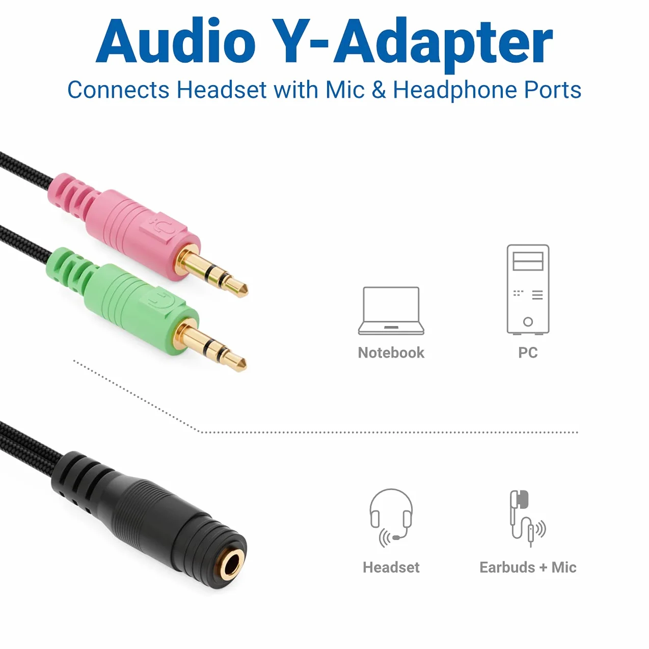 deleyCON 20cm Headset PC Laptop Adattatore Audio Jack Y Stereo 3,5mm CTIA 4 Poli TRRS a 2x 3,5mm