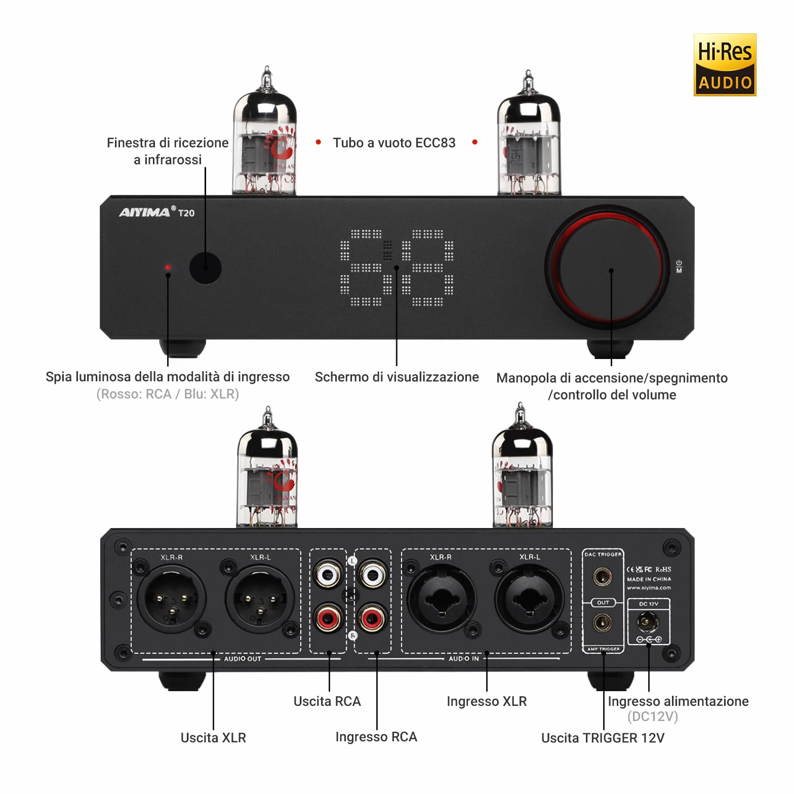 AIYIMA T20 Preamplificatore valvolare bilanciato LME49720 HiFi Home audio mini preamplificatore RCA XLR trigger 12V