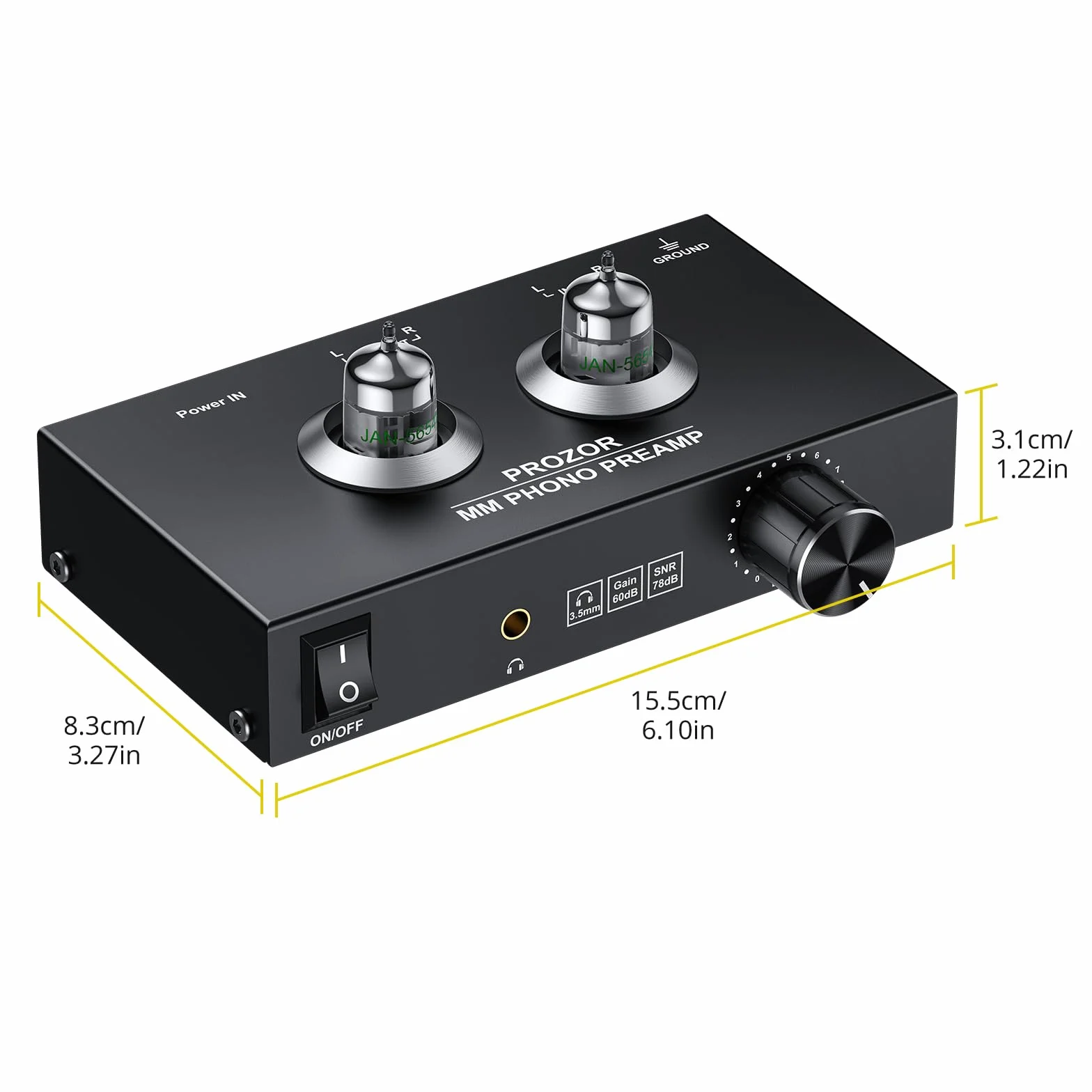 PROZOR Preamplificatore Phono Valvolare MM con Controllo Volume Hi-Fi JAN GE5654 Uscita RCA 3,5mm