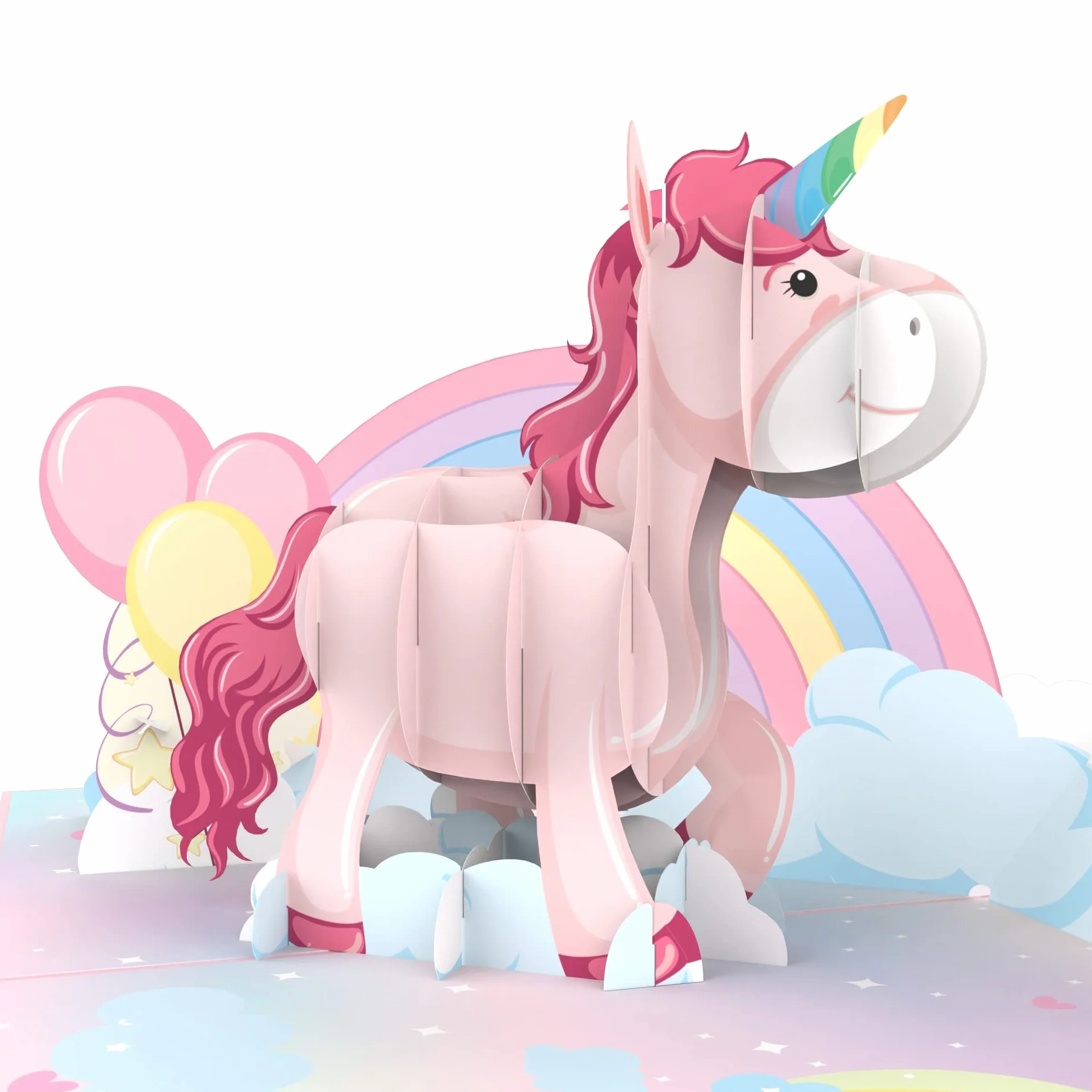 MOKIO Biglietto Auguri Pop-Up Unicorno rosa Arcobaleno 3D compleanno busta