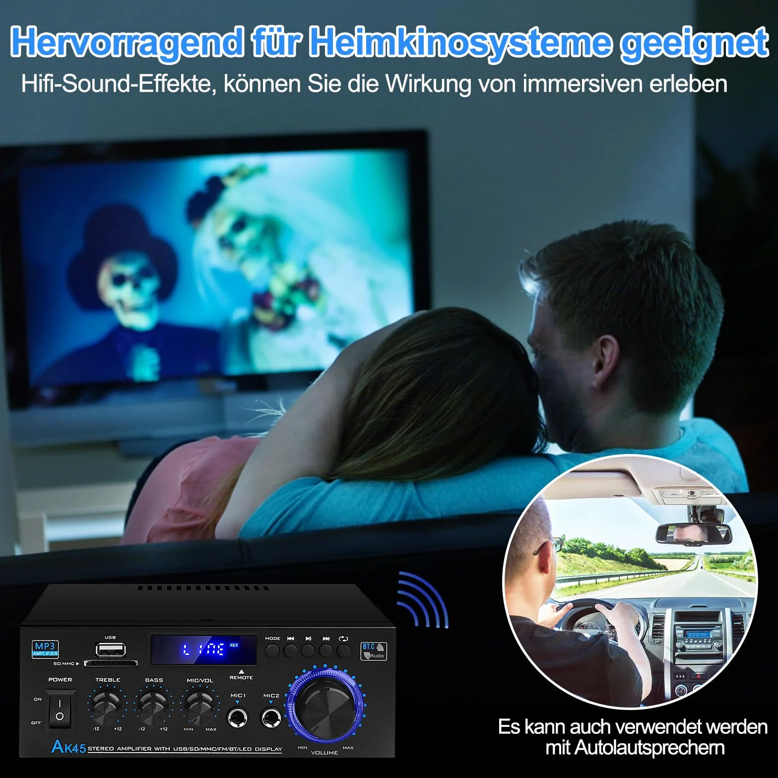 AK45 Hi-Fi Audio Amplificatore 600W 2.0CH Bluetooth 5.0 Stereo Ricevitore per Home Theater