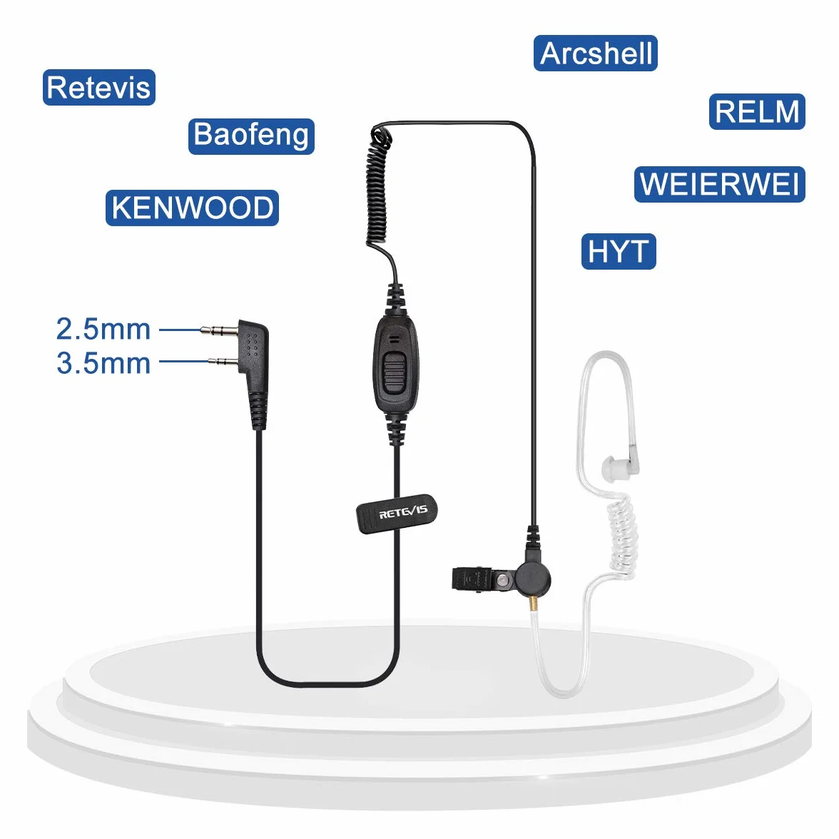 Retevis EEK009 Walkie Talkie Auricolare di Sorveglianza con Bobina Tubo Acustico Nascosto 2 pin Compatibile eSYNiC RT24 RT27 RT668 RT619 10 Pezzi