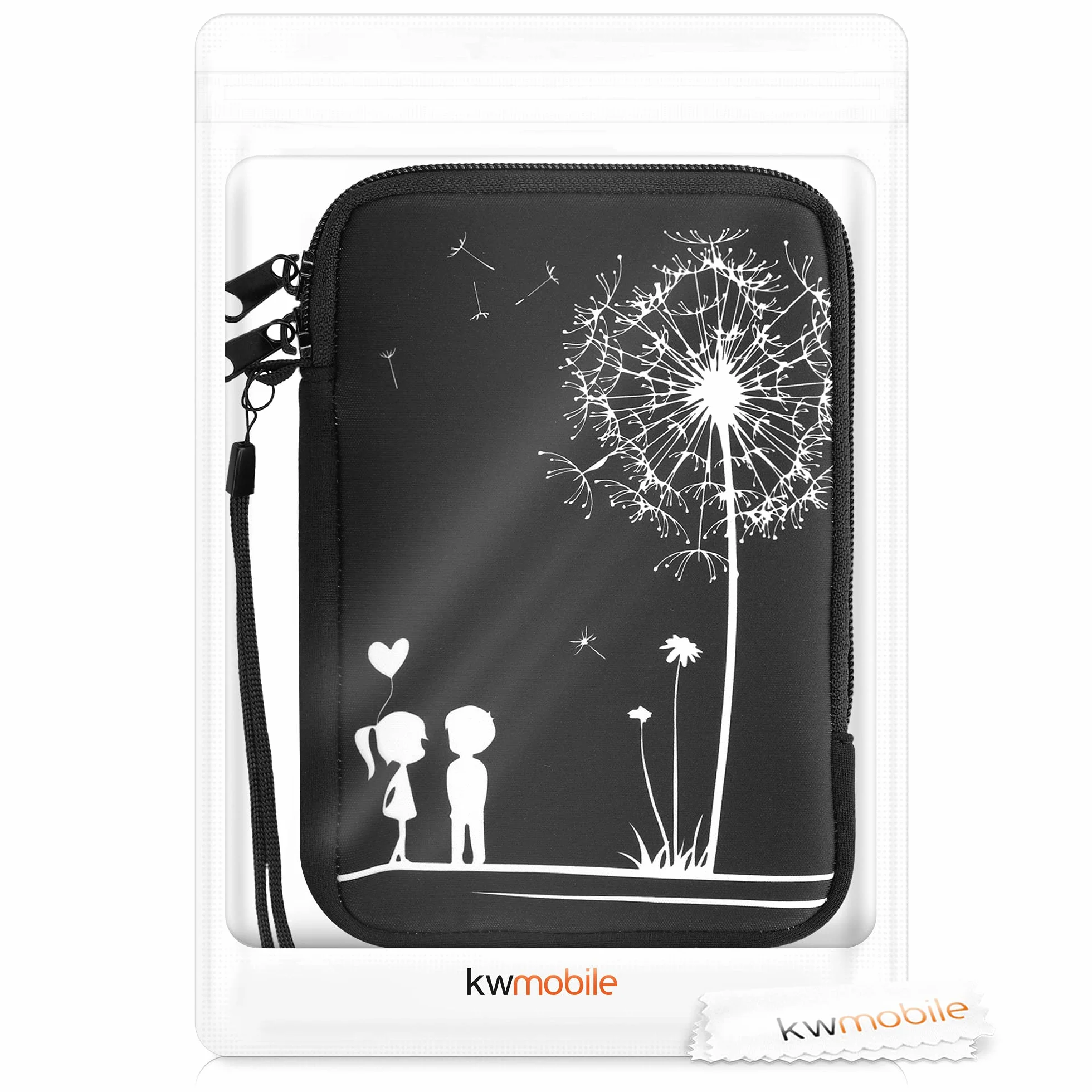 kwmobile Custodia Universale per eReader in Neoprene bianco/nero con Chiusura a Zip 17 x 12 x 2 cm