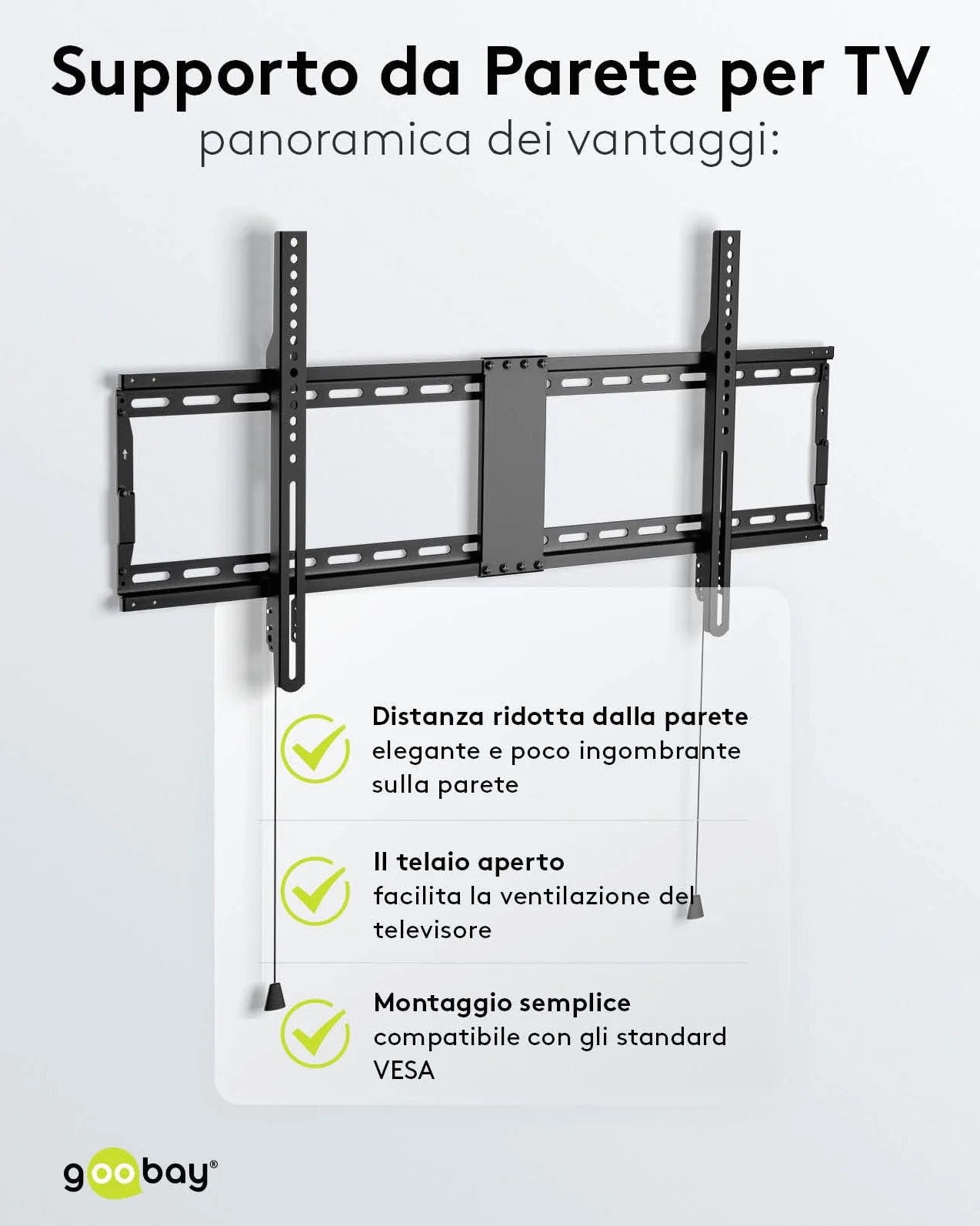 goobay Supporto TV Parete Fisso 43-100 Pollici Ultra-Piatto 29 mm VESA 600x400 70 kg