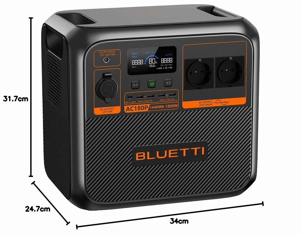 BLUETTI Portable Power Station AC180P, capacità 1800 Wh, 2000 W (4800 W picco), uscita AC, generatore di corrente affidabile per uso esterno