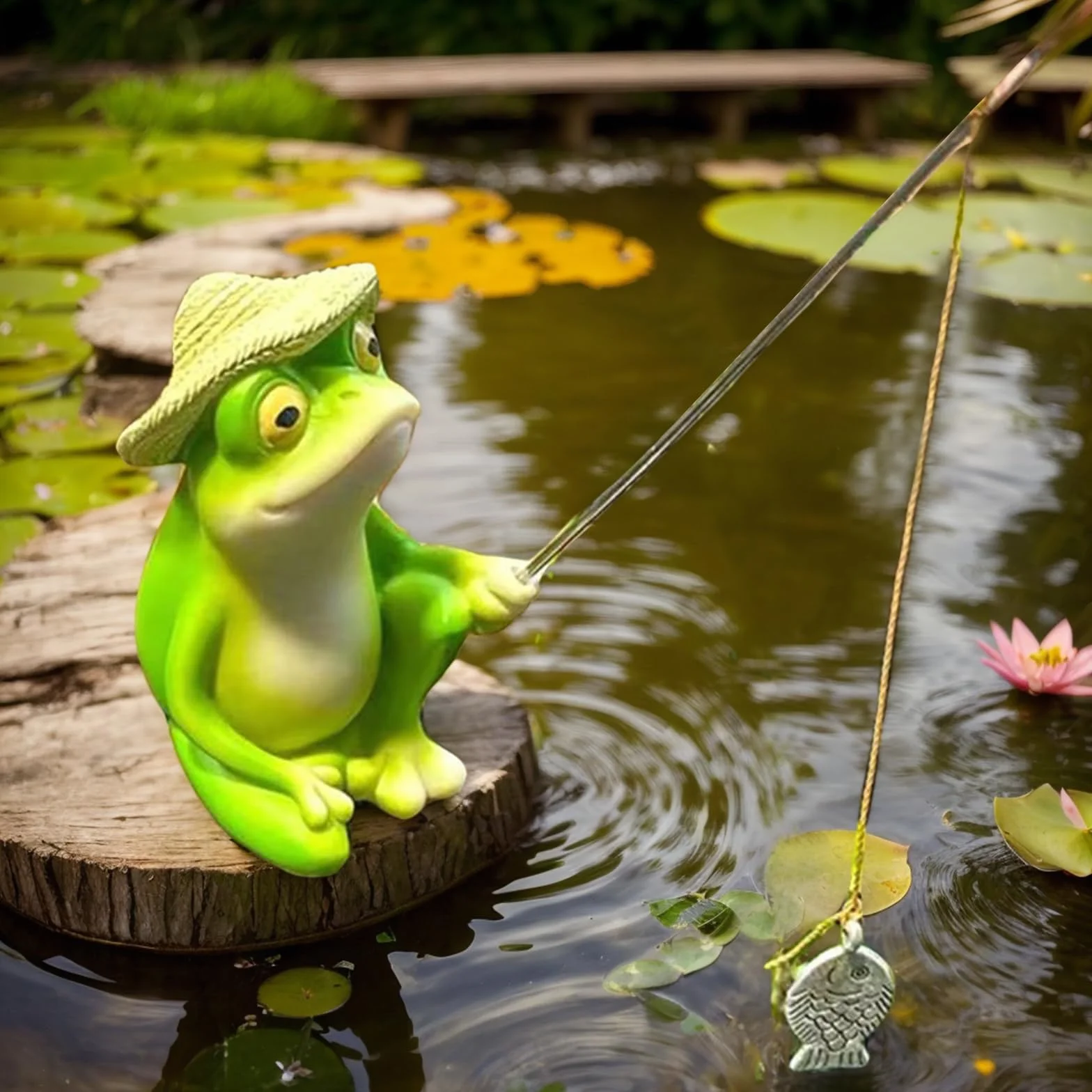 Statuetta di rana da giardino in resina – decorazione per laghetti esterni ed esterni – Nano da giardino