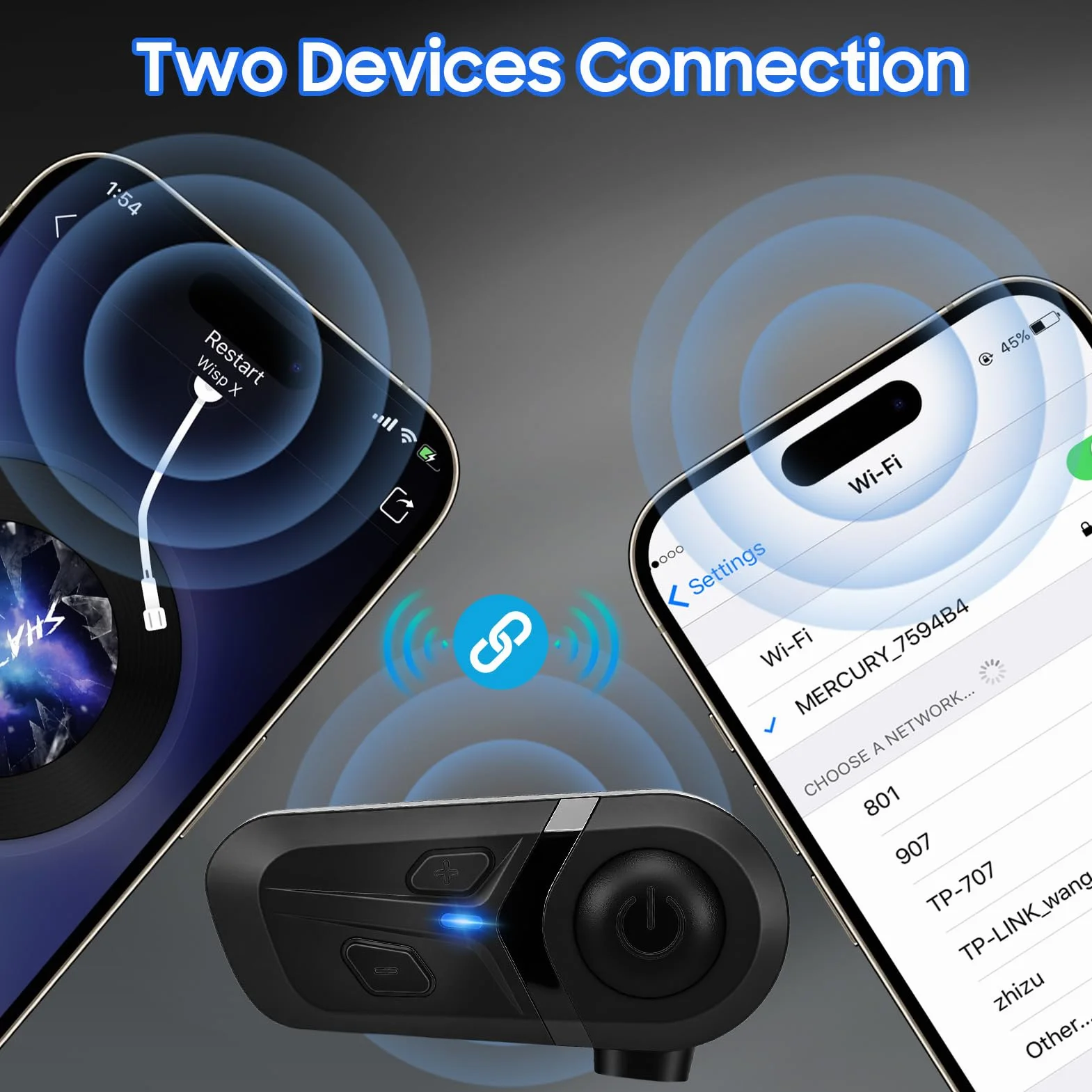 Auricolare Bluetooth Moto con Cancellazione Rumore, Impermeabile IP67 Doppio Dispositivo