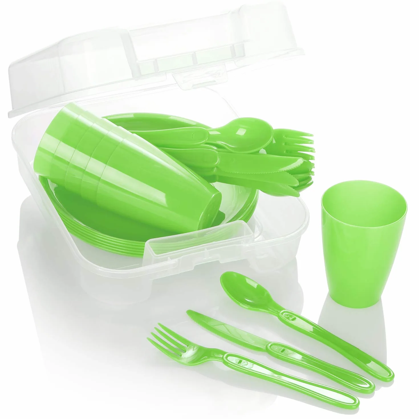 COM-FOUR® Set da picnic 31 pezzi - Cestino con stoviglie riutilizzabili per 6 persone - Accessori picnic verdi