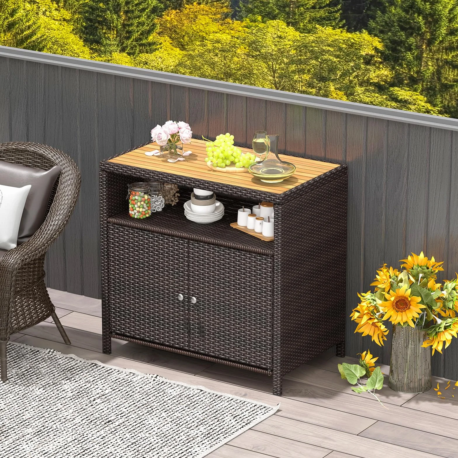 KOMFOTTEU Armadio da Esterno Impermeabile in Rattan 90x53x86 cm Marrone