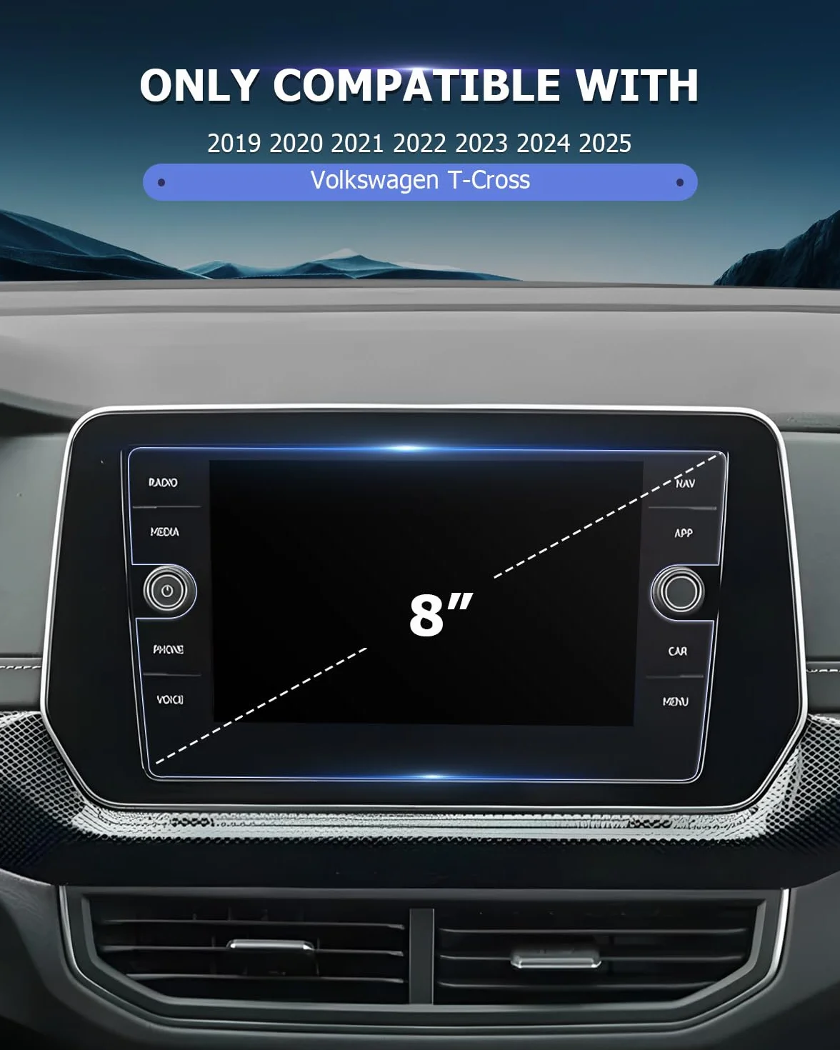 Pellicola Protettiva Vetro Temperato 9H 8 Pollici per VW T-Cross 2019-2025 Antigraffio