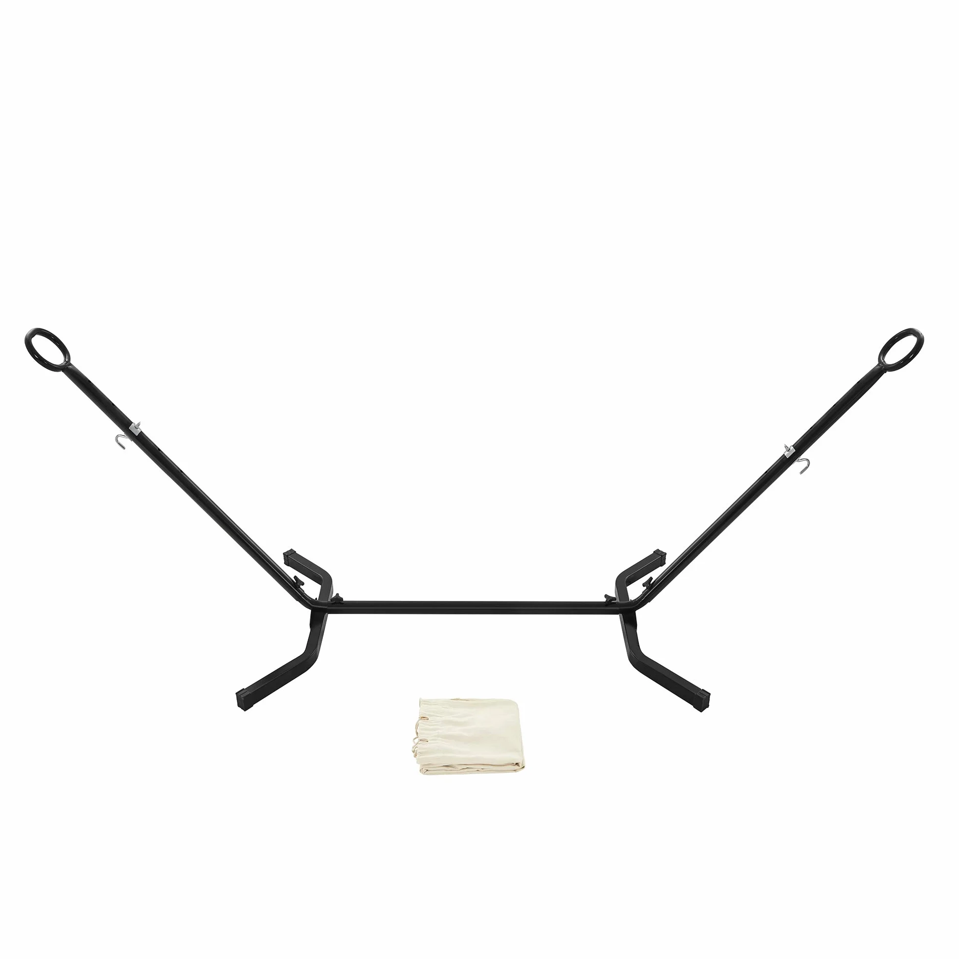 SONGMICS 210 x 150 cm Amaca con Stand Regolabile 5 Altezze, Capacità 240 kg, Metallo, Nero e Beige