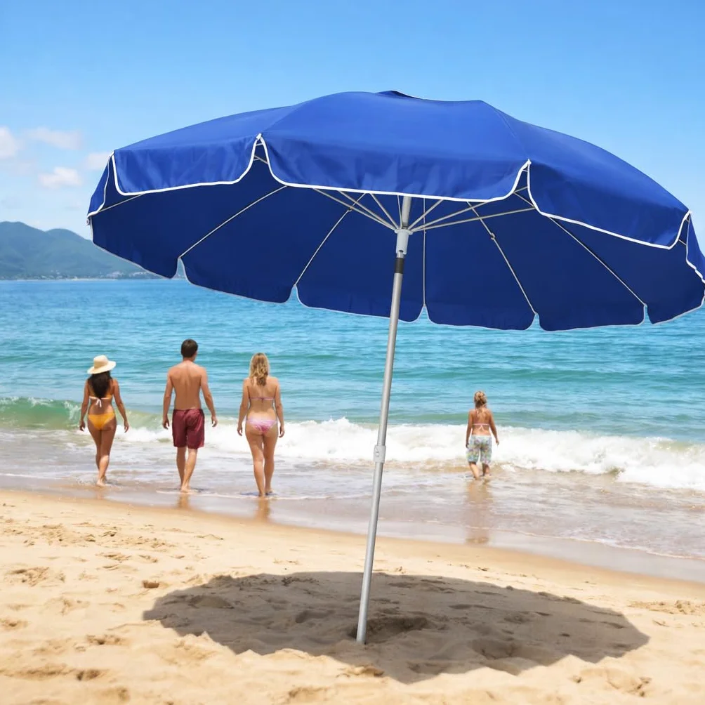 DANYX Ombrellone Mare Spiaggia 200 cm Antivento 12 Stecche Fibra di Vetro, Palo Alluminio 32 mm, UV50+ Inclinabile 45°, AirVent, Punta Trivella con Custodia