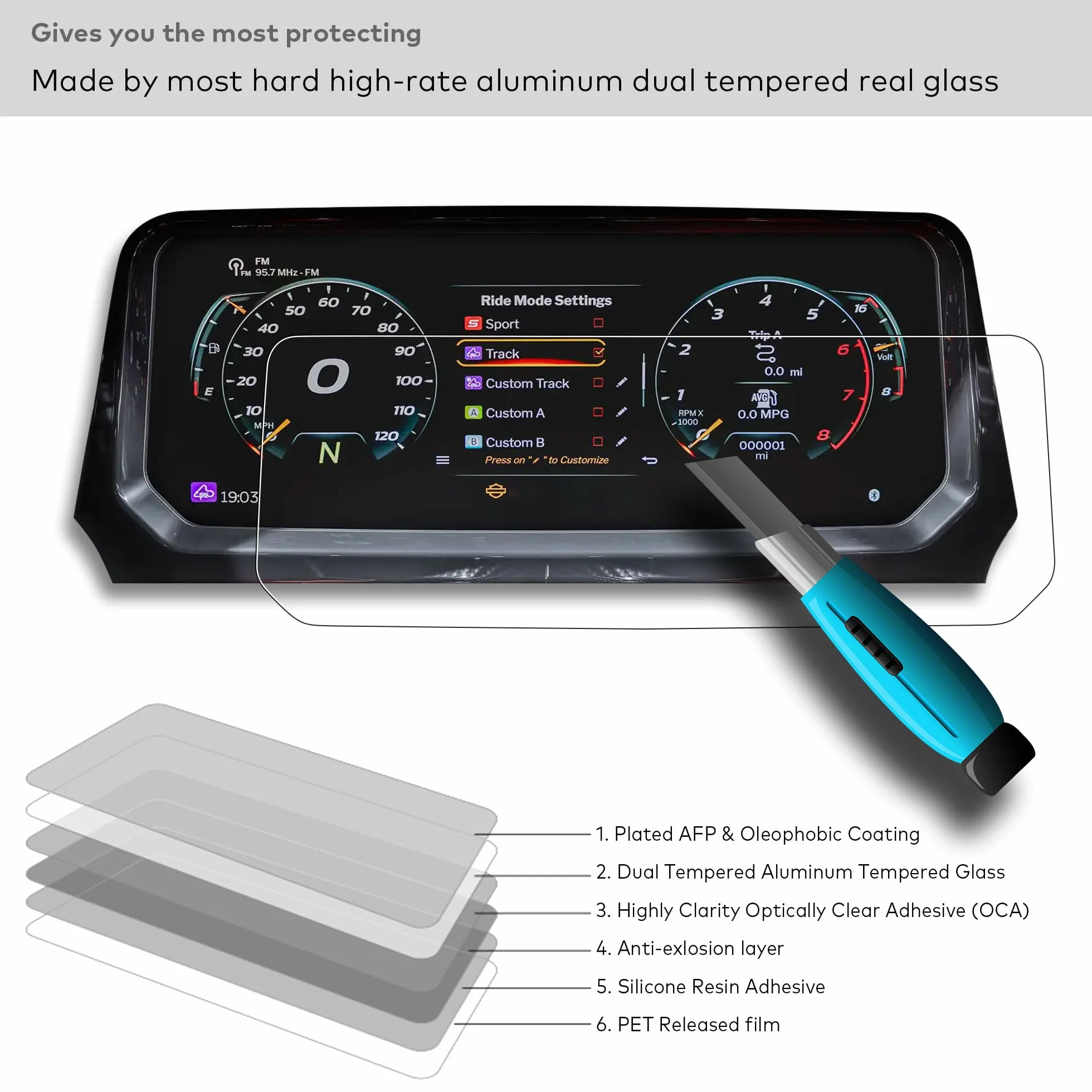 Pellicola vetro temperato per Harley Davidson FLTRXSTSE Road Glide (2024+) CVO Road Glide ST/RR (2024-2026) 12,3" touchscreen HD