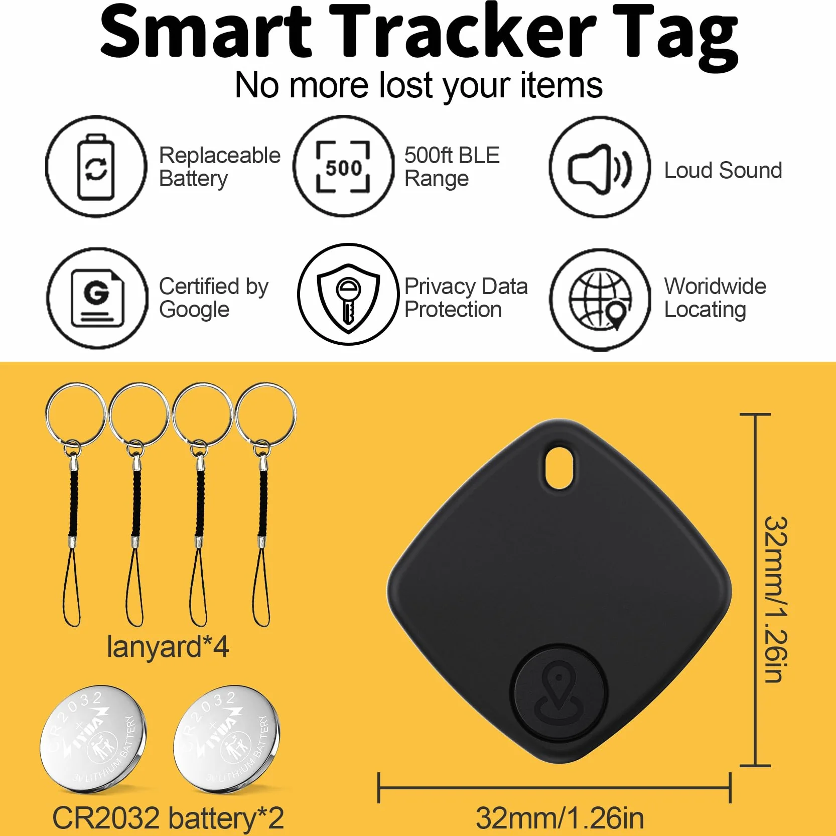 Air Tracker Android 4 Pezzi Smart Tracker Bluetooth Localizzatore Chiavi Bagagli Valigie Portafogli Nero