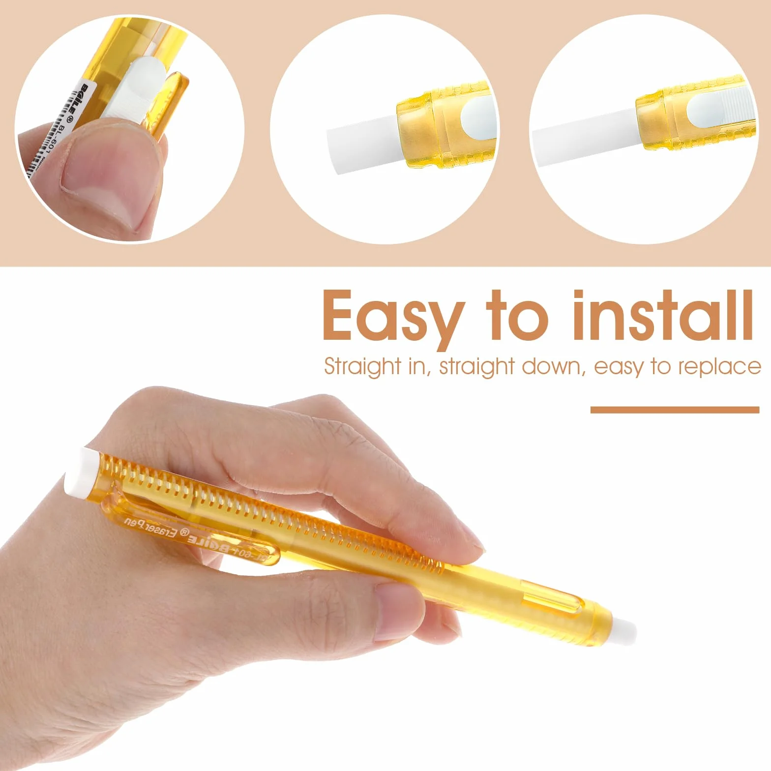 Molain Set di gomme da cancellare a penna, 2 penne meccaniche retrattili con 6 ricariche, 13,4 x 1,6 cm