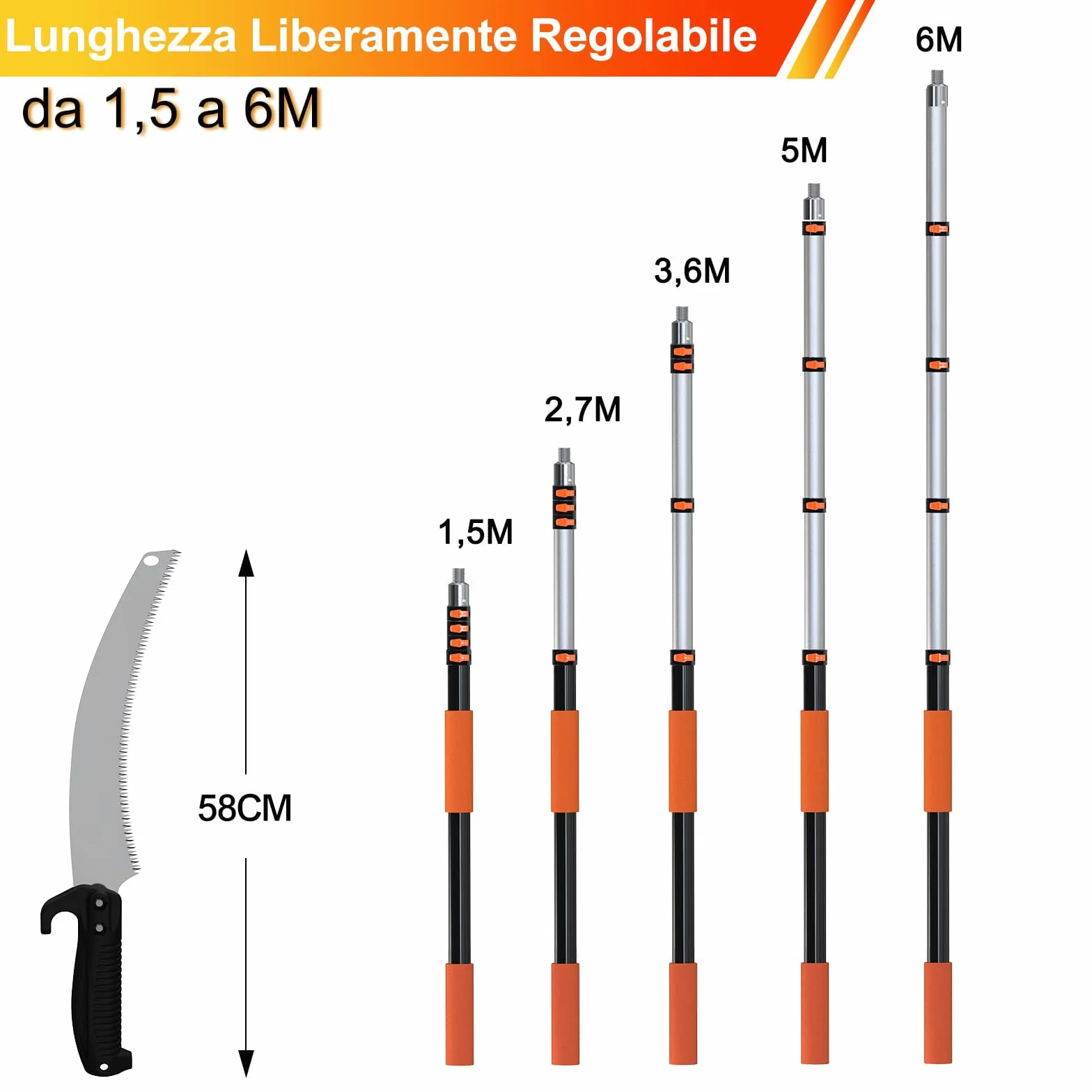 LAANPOLE Potatore su Asta Telescopica 1,5-6m, Sega su Asta 6m, Potatore Manuale per Giardino