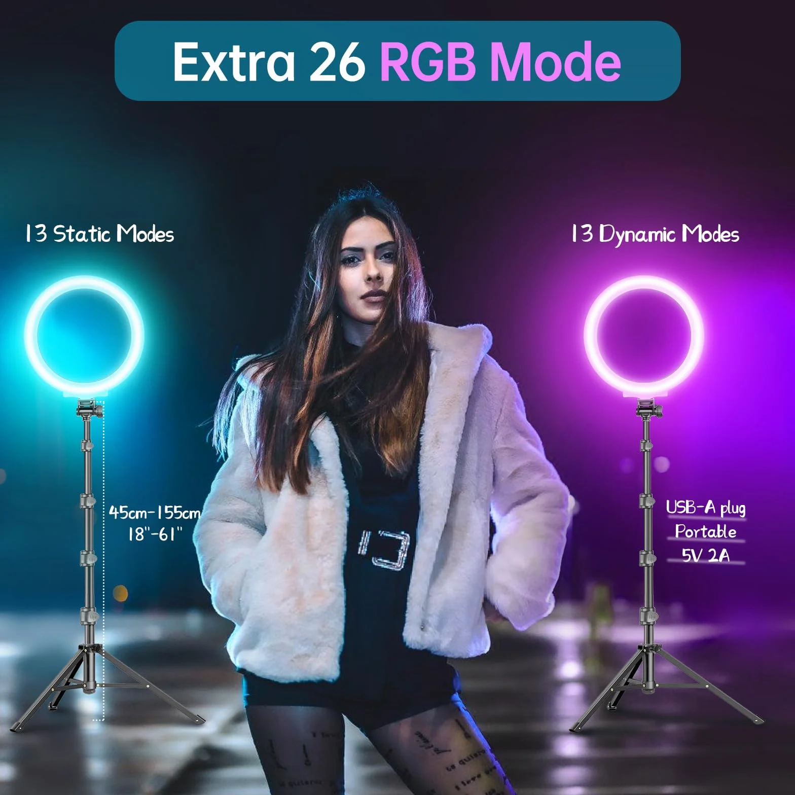 MICCYE Ring Light 10" Luce ad Anello LED con Treppiede 180cm 26 Modalità RGB 8 Luminosità