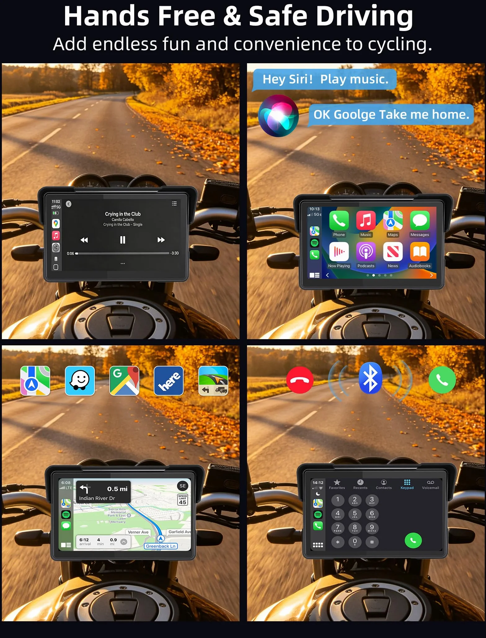Jansite Carplay Moto da 7 Pollici Navigatore Andrpid Auto Display Impermeabile IPS 2.5D Bluetooth Siri/Assistente Google