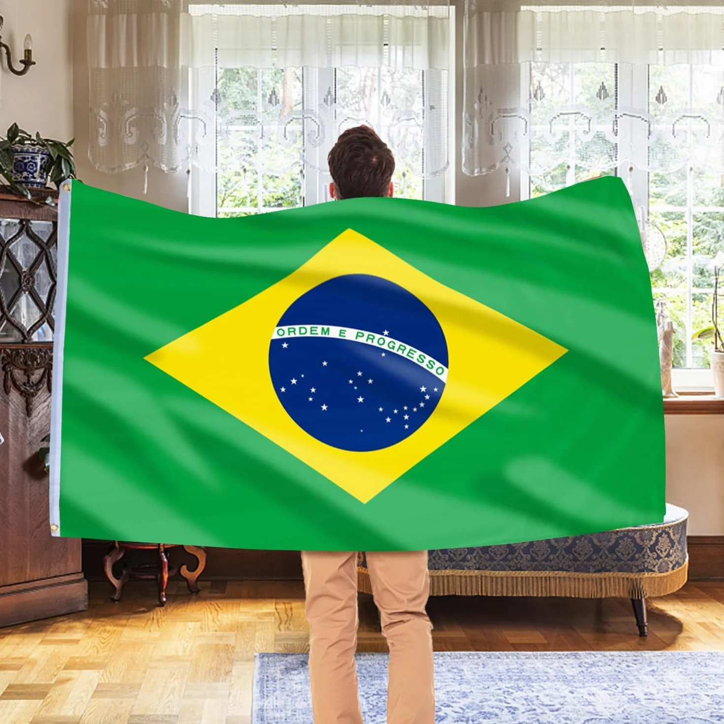 AhfuLife Brasiliana Bandiera Brasile 150 x 90cm Doppio Lato con Occhielli in Ottone per Coppa del Mondo Calcio