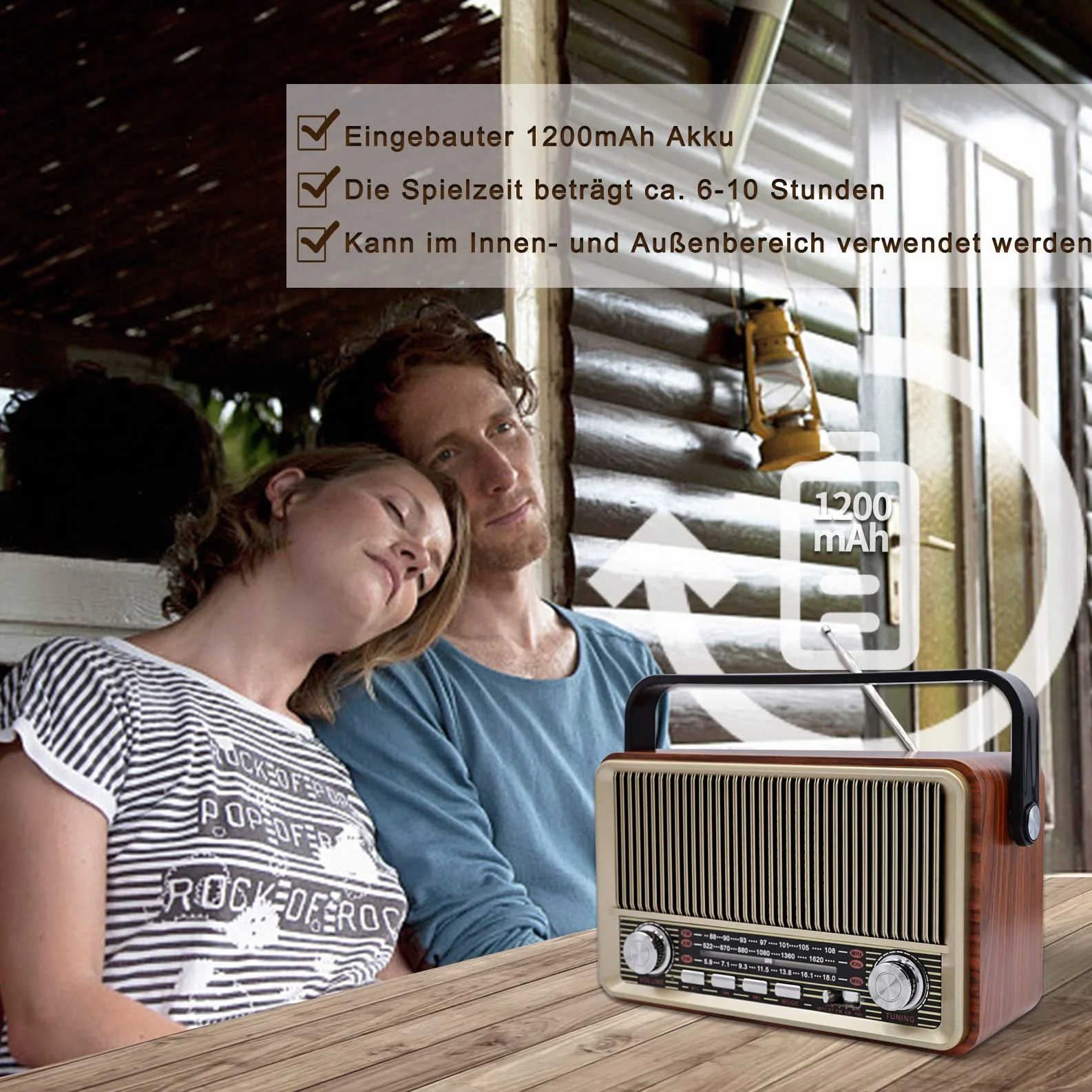 SENTASI Radio Portatile Bluetooth 5.0 Vintage Retro con Batteria 1200 mAh AM/SW/USB/TF