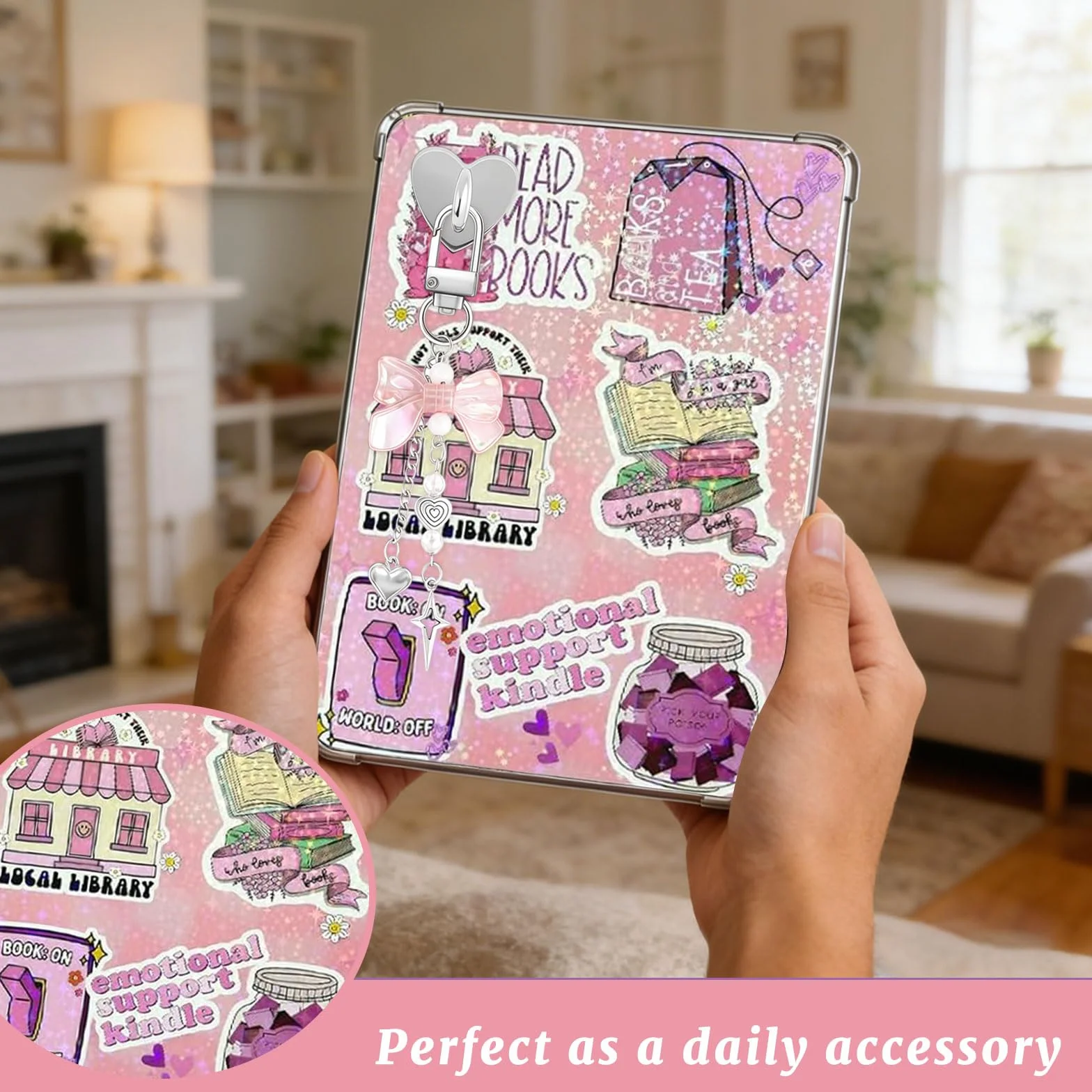 Set Decorativo Rosa VelvetGlow 6 Inserti e 2 Ciondoli in Perla per Custodia E-Reader Compatibile con Paperwhite 11ª/12ª Gen