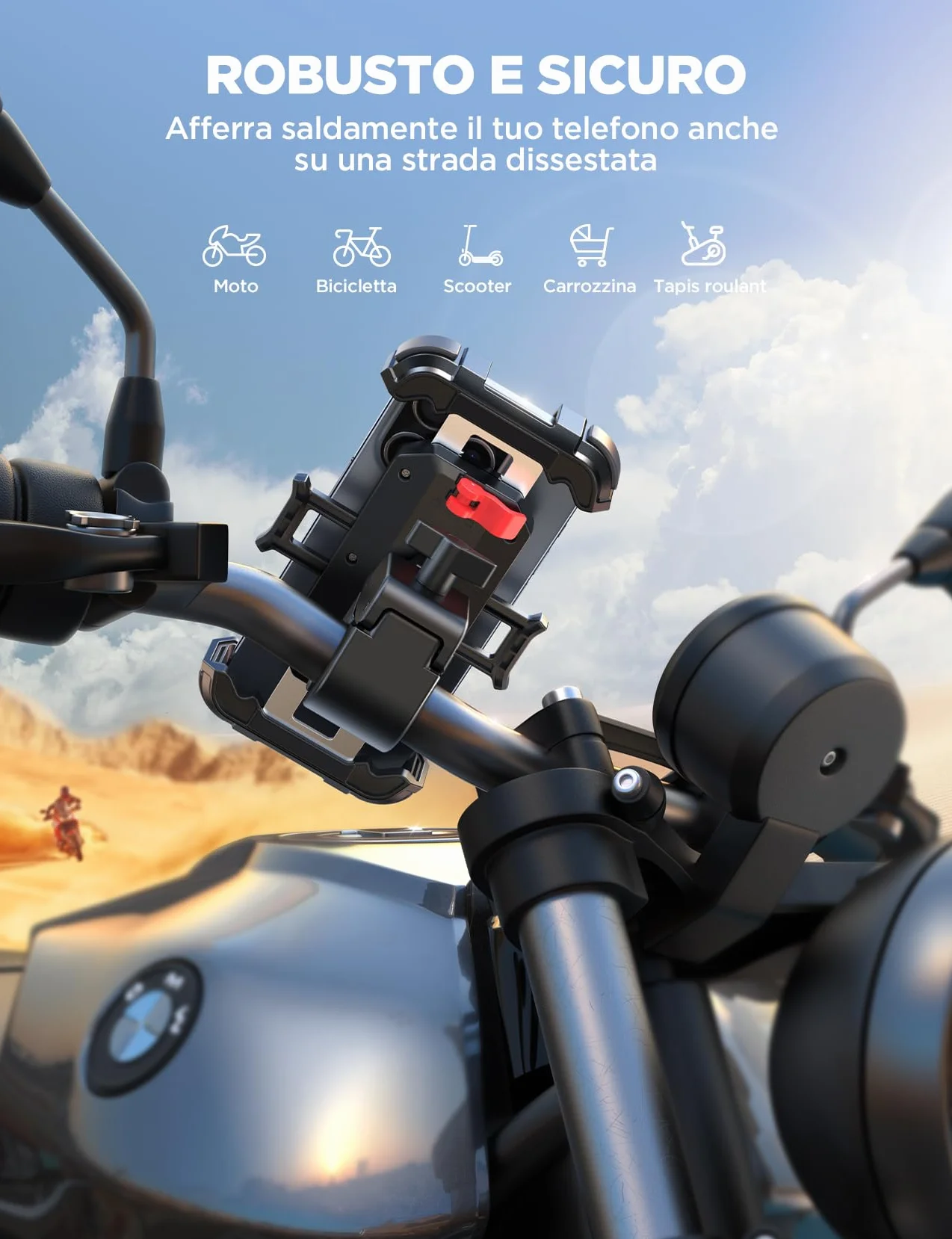 JOYROOM Porta Cellulare Moto 2025 Tirante in Metallo 160 km/h Antiurto Universale Bicicletta Manubrio Holder per iPhone 16 Pro Max Samsung 4.7-7"