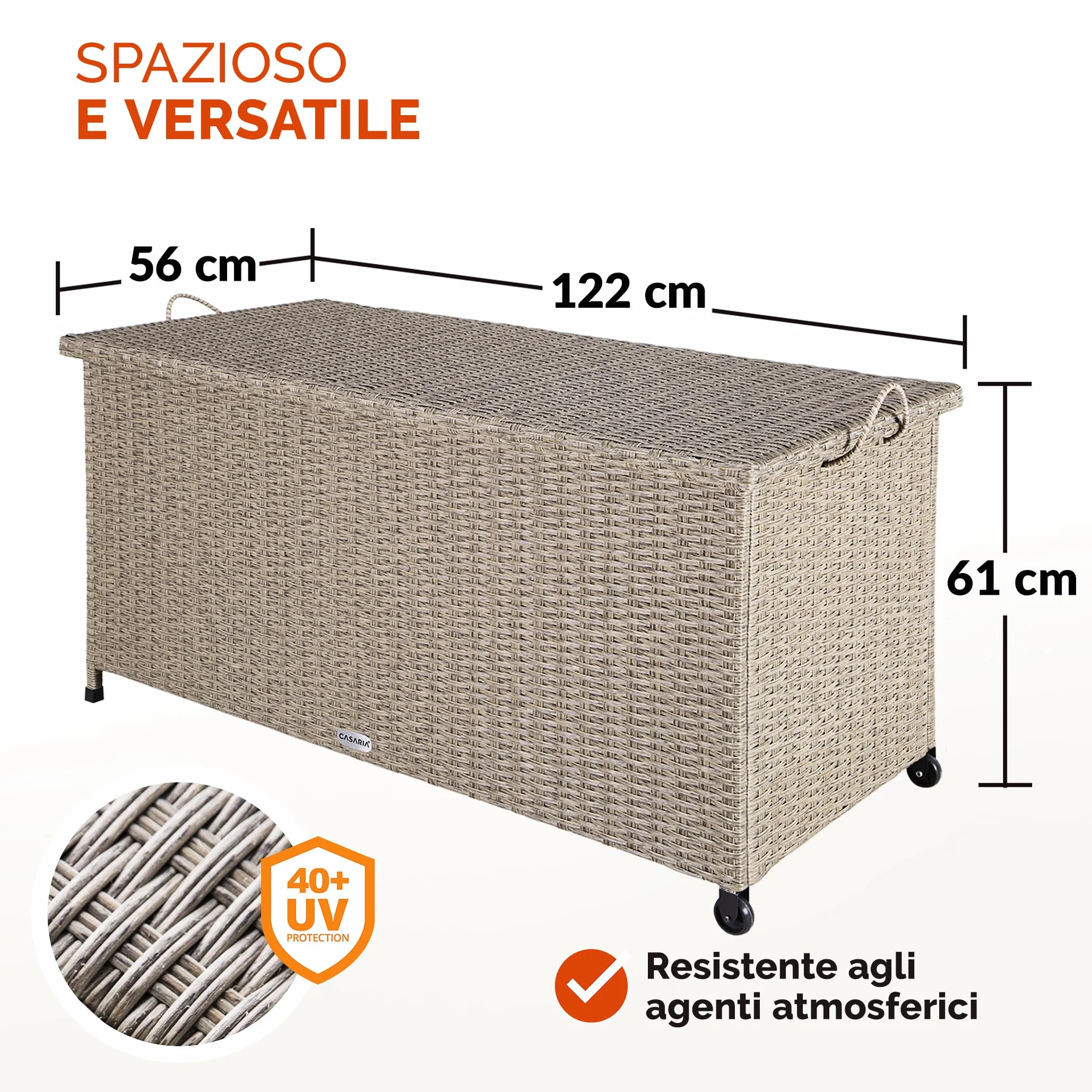 Casaria® Baule Giardino XXL 117x53x60cm Ruote 270L Salvaspazio Impermeabile Resistente Cassettone Contenitore Esterno