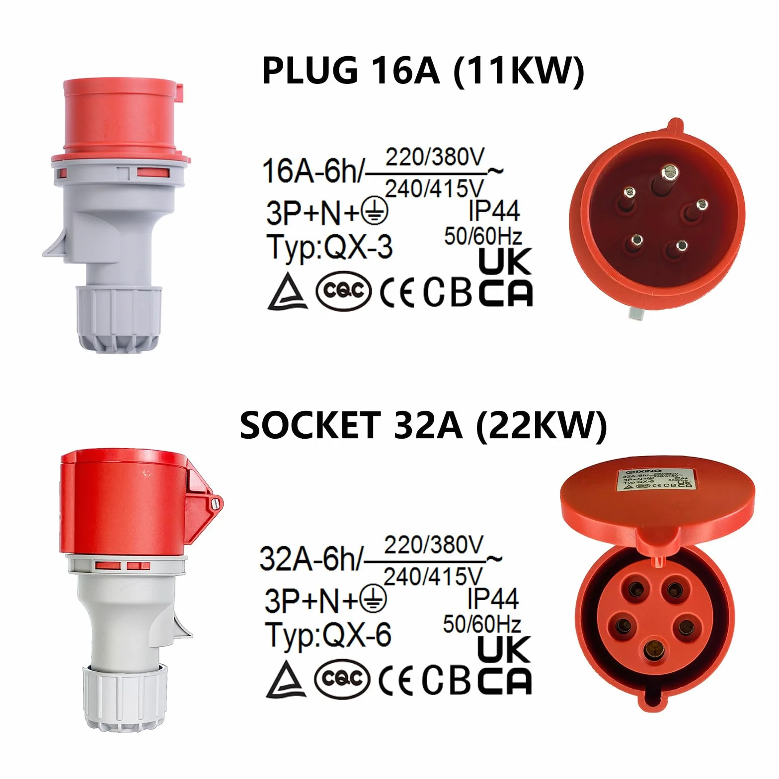 CEE Adattatore da spina 16A a presa 32A con copertura protettiva, trifase, 5 poli, protezione IP44 contro acqua e polvere, portatile, adatto per uso industriale e domestico (16-32)