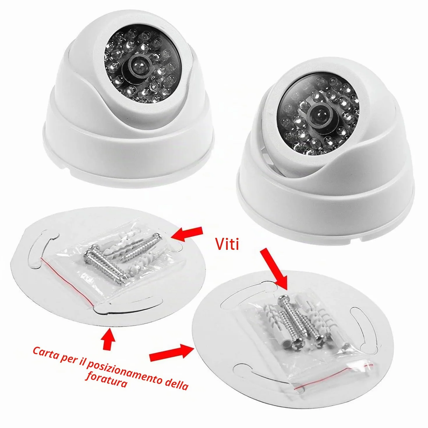 Videocamera Finta Sorveglianza Esterno Interno con Lampeggiante IR Infrarossi CCTV, Bianco