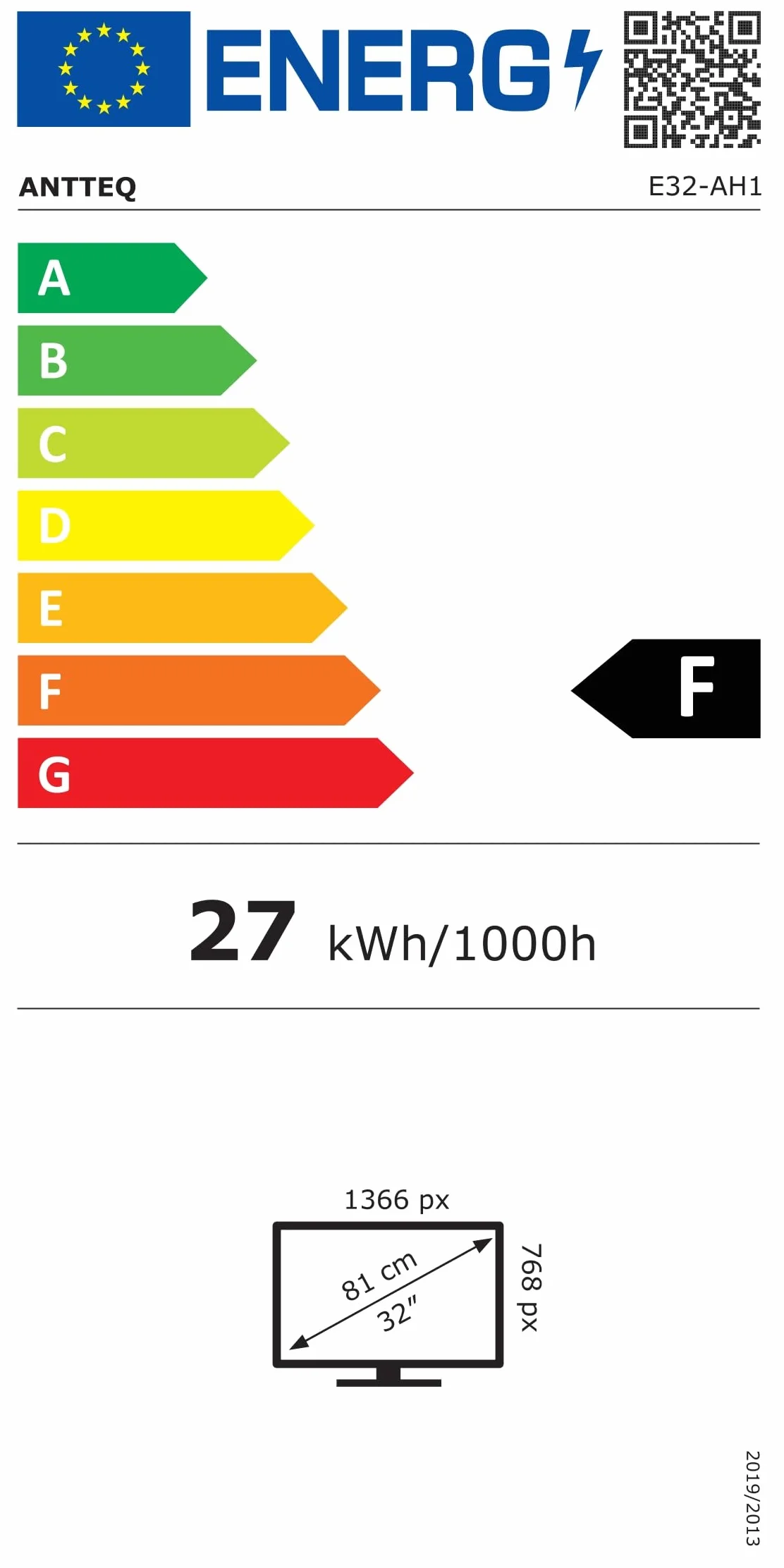 Antteq TV 32 Pollici (81 cm) LED HD Triple Tuner DVB-T2/S2/C HDMI USB H.265/HEVC 10bit Audio Dolby E32-AH1Q1L