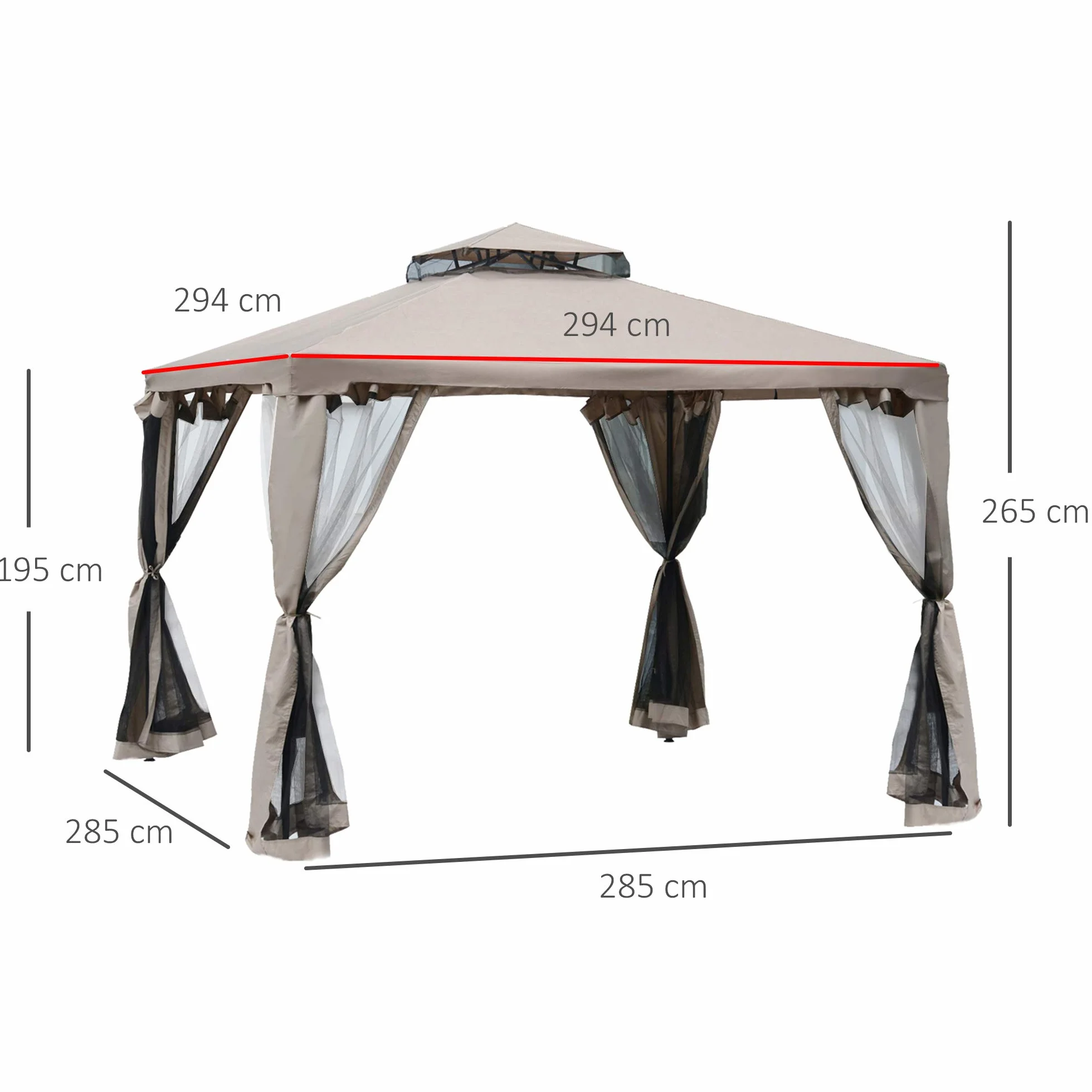 Outsunny Tenda Gazebo da Giardino 3x3m con Zanzariera, Struttura in Metallo e Copertura in Poliestere