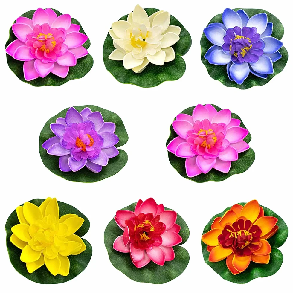 HIQE-FL Fiori Galleggianti per Laghetti,8 Pezzi Fiori di Loto Galleggianti Veri,Artificiale Ninfee Galleggianti,Piante di Loto (B)