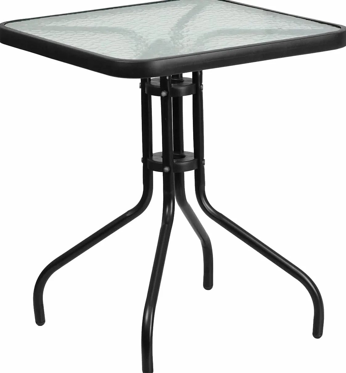 Tavolo Quadrato 60x60 cm Giardino Balcone Vetro Temperato 4 mm Acciaio Nero Interno Esterno
