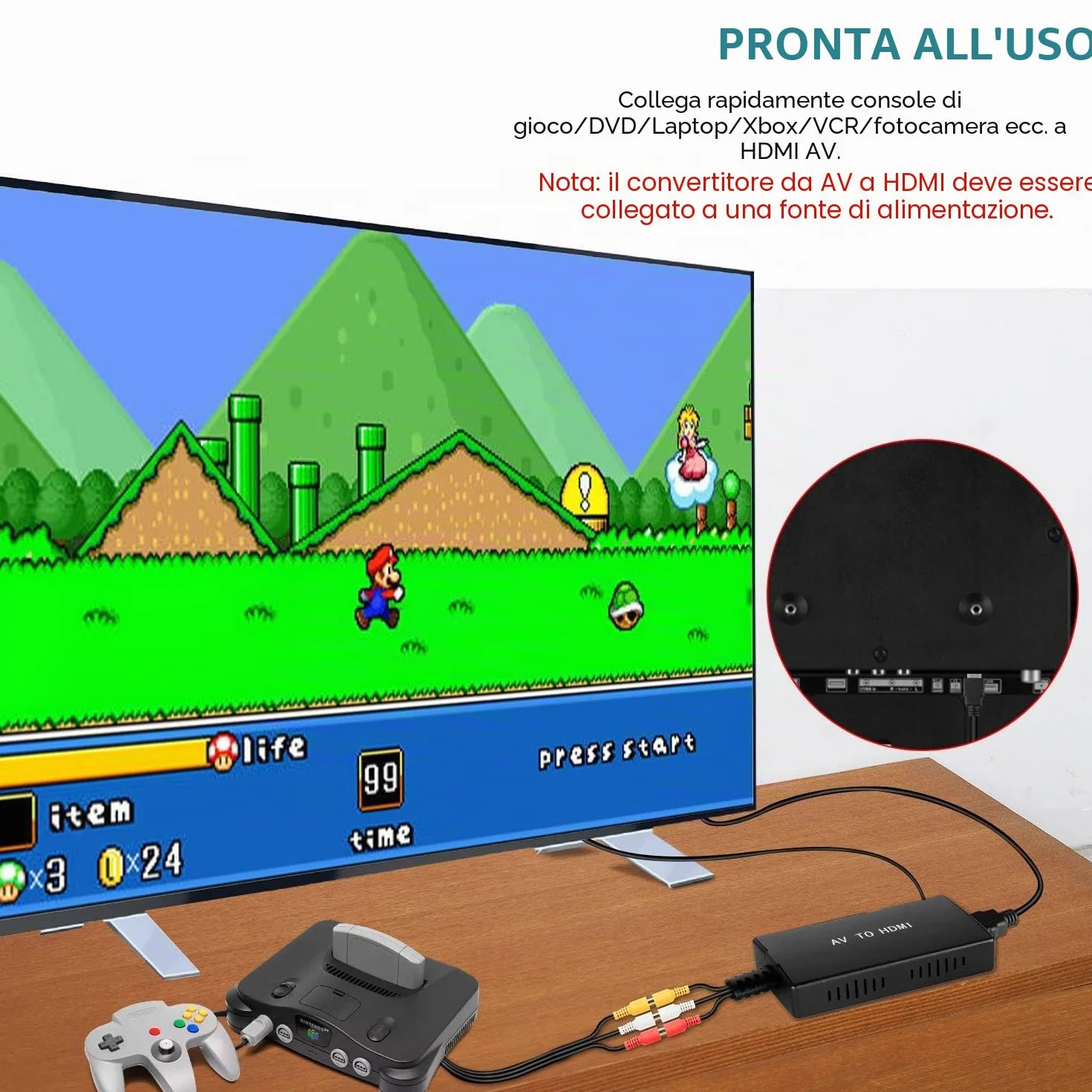 Adattatore RCA a HDMI 1080p Convertitore AV Video Audio per Sky DVD STB HDTV