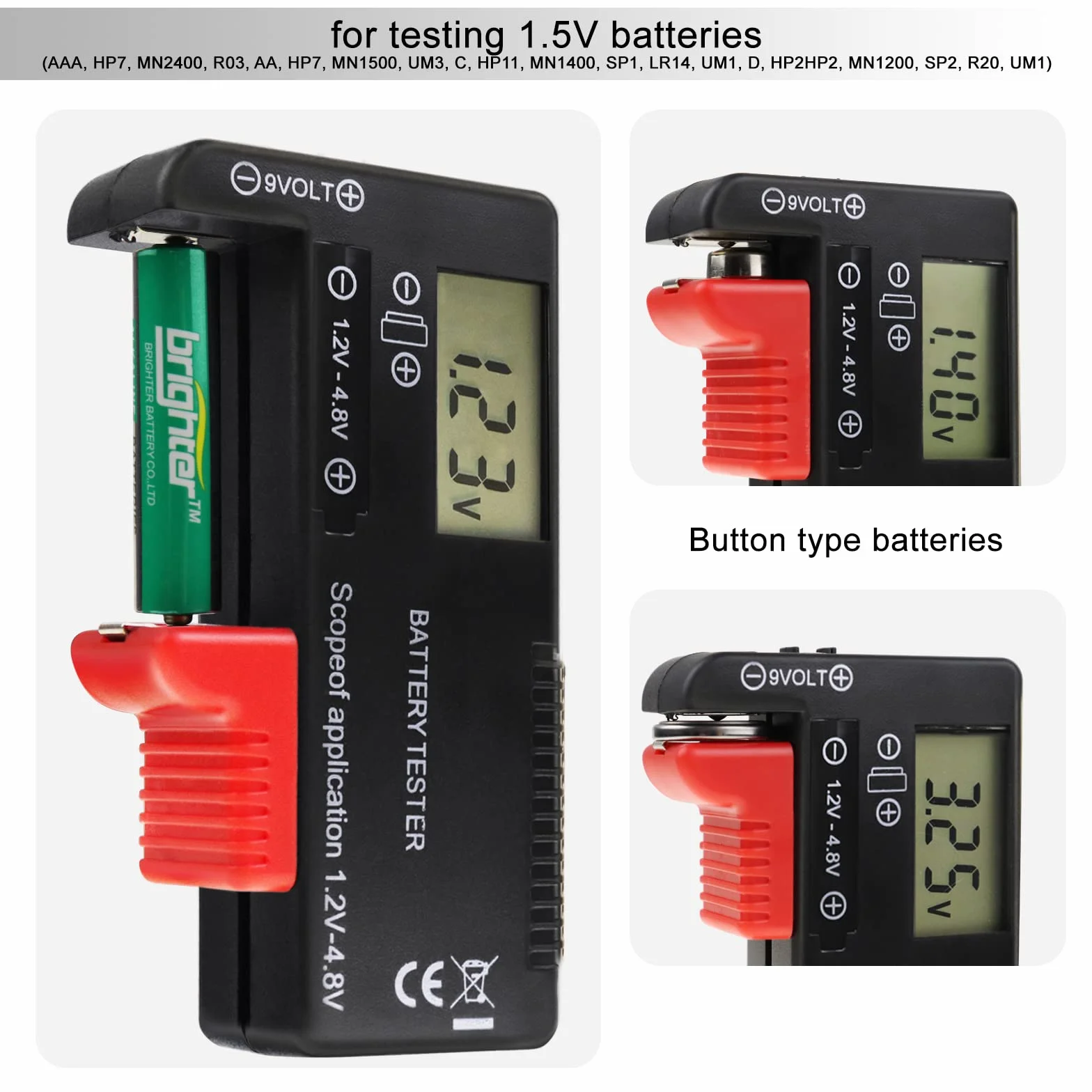 Digitale Batteria Tester Universale per AA/AAA/C/D/9V/1.5V Batterie a Bottone