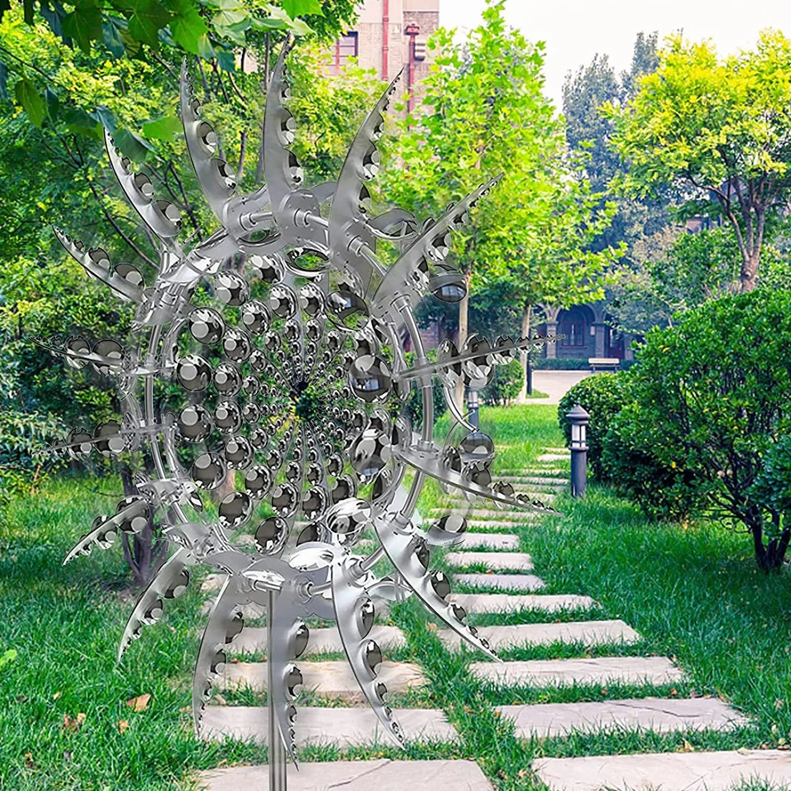 Unique And Magical Metal Windmill - Sculptures Move with The Wind, 3D Wind Powered Kinetic Sculpture, Dynamic Wind Spinner Bidirectional, Kinetic Metal Wind Spinners with Metal Garden Stake