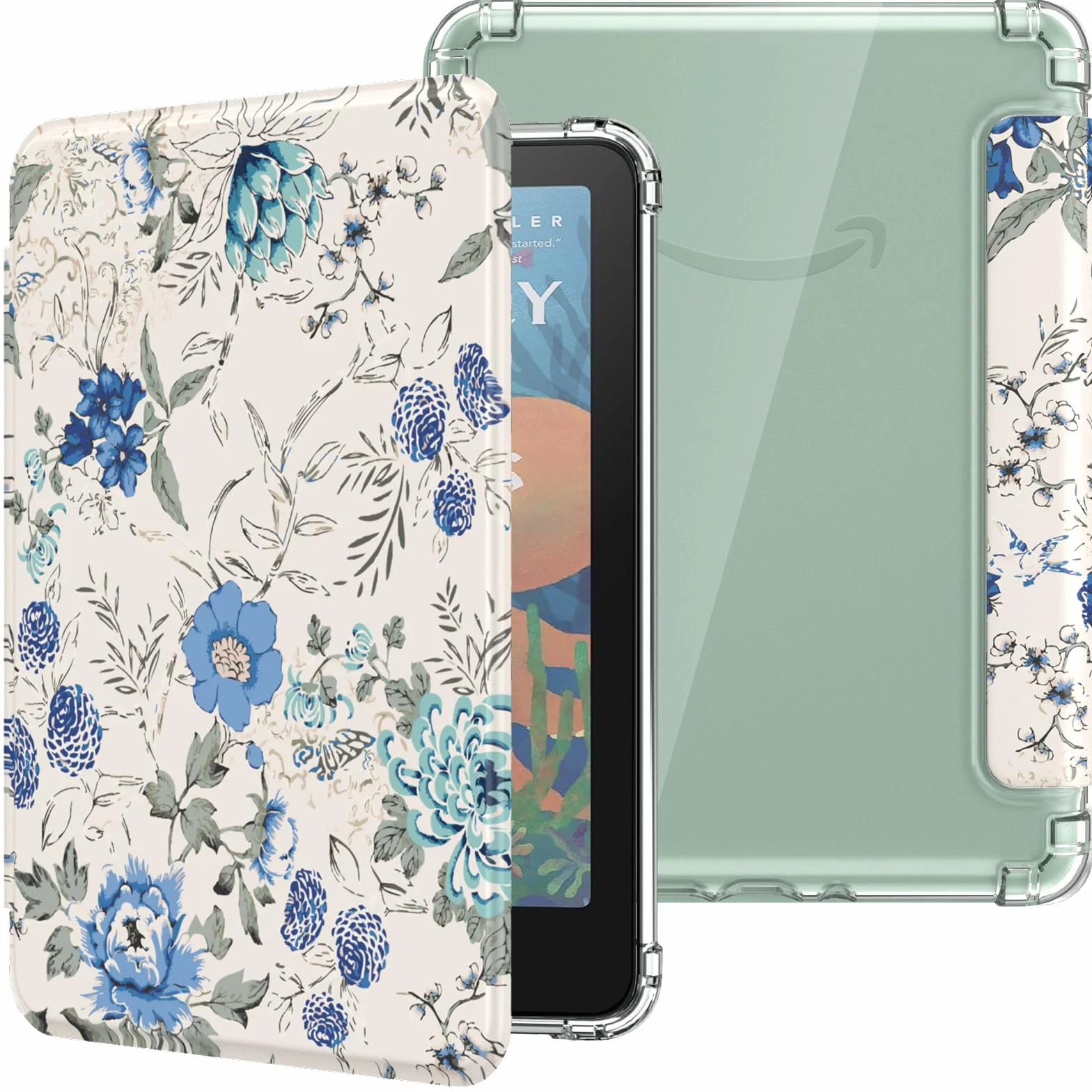 MoKo Custodia Compatibile con Kindle Paperwhite 7 Pollici 12a Generazione 2024, Cover Leggera in TPU Morbido con Auto Sveglia/Sonno, Bianco & Blu