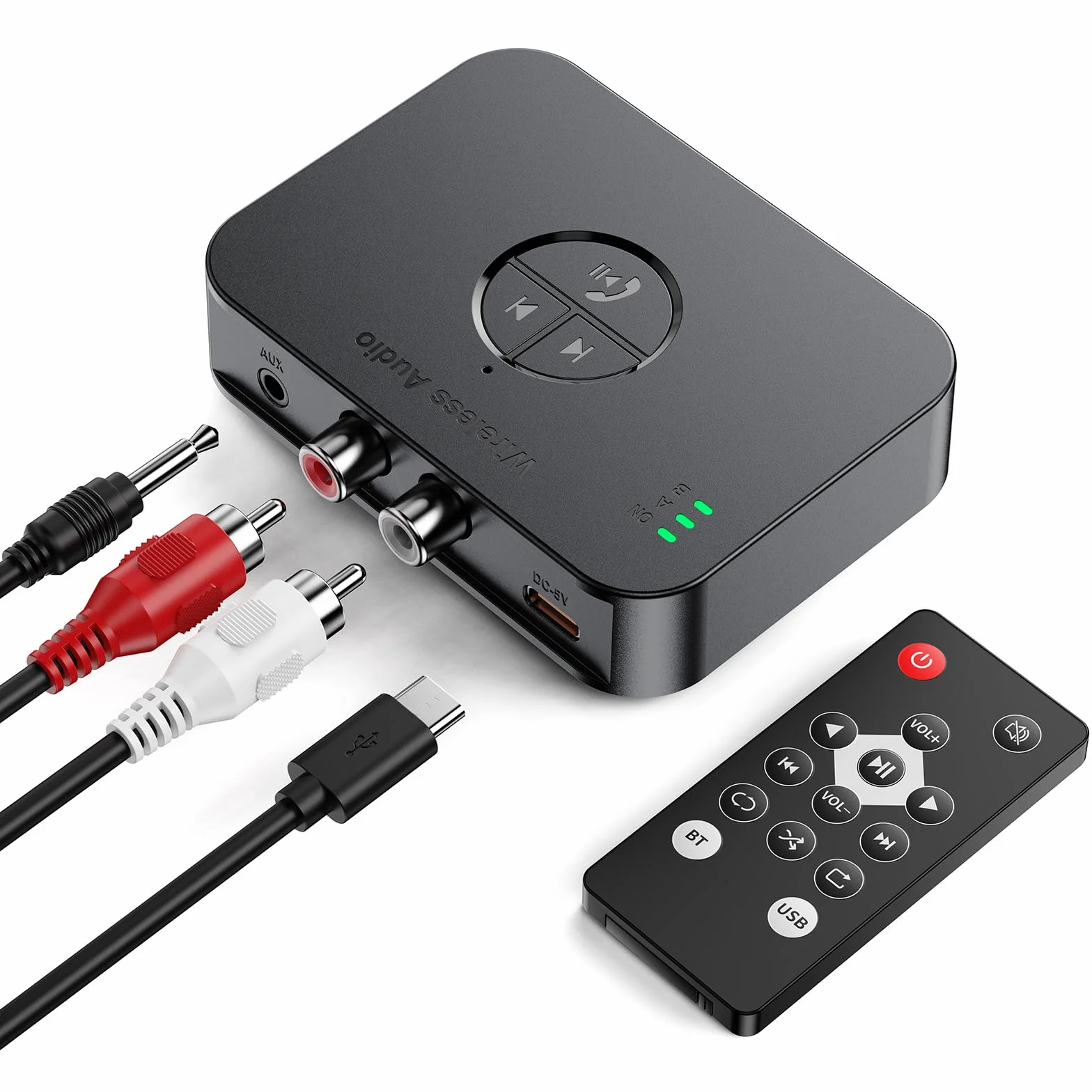 Adattatore Bluetooth 5.4 Impianto Stereo con Telecomando, Ricevitore Audio Wireless Hi-Fi con Jack Aux 3.5mm RCA