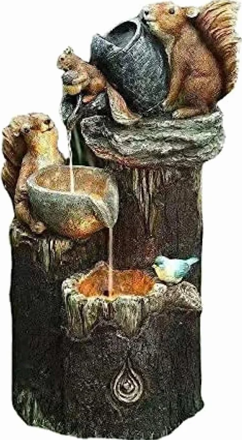 Fontana ad energia solare a forma di scoiattolo, decorazione da giardino per interni ed esterni, con luci a LED, funzione a cascata per piscina